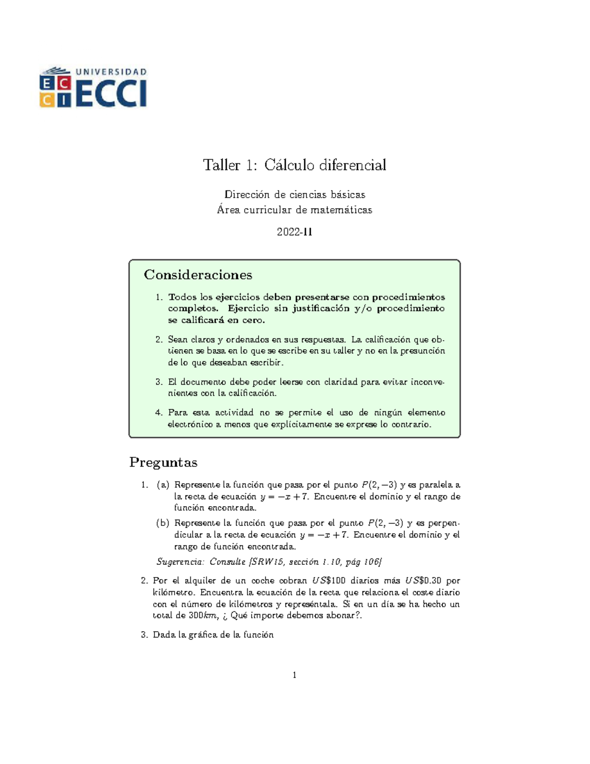 Talleres 1 Calculo Diferencial Ecci - Taller 1: C ́alculo Diferencial ...