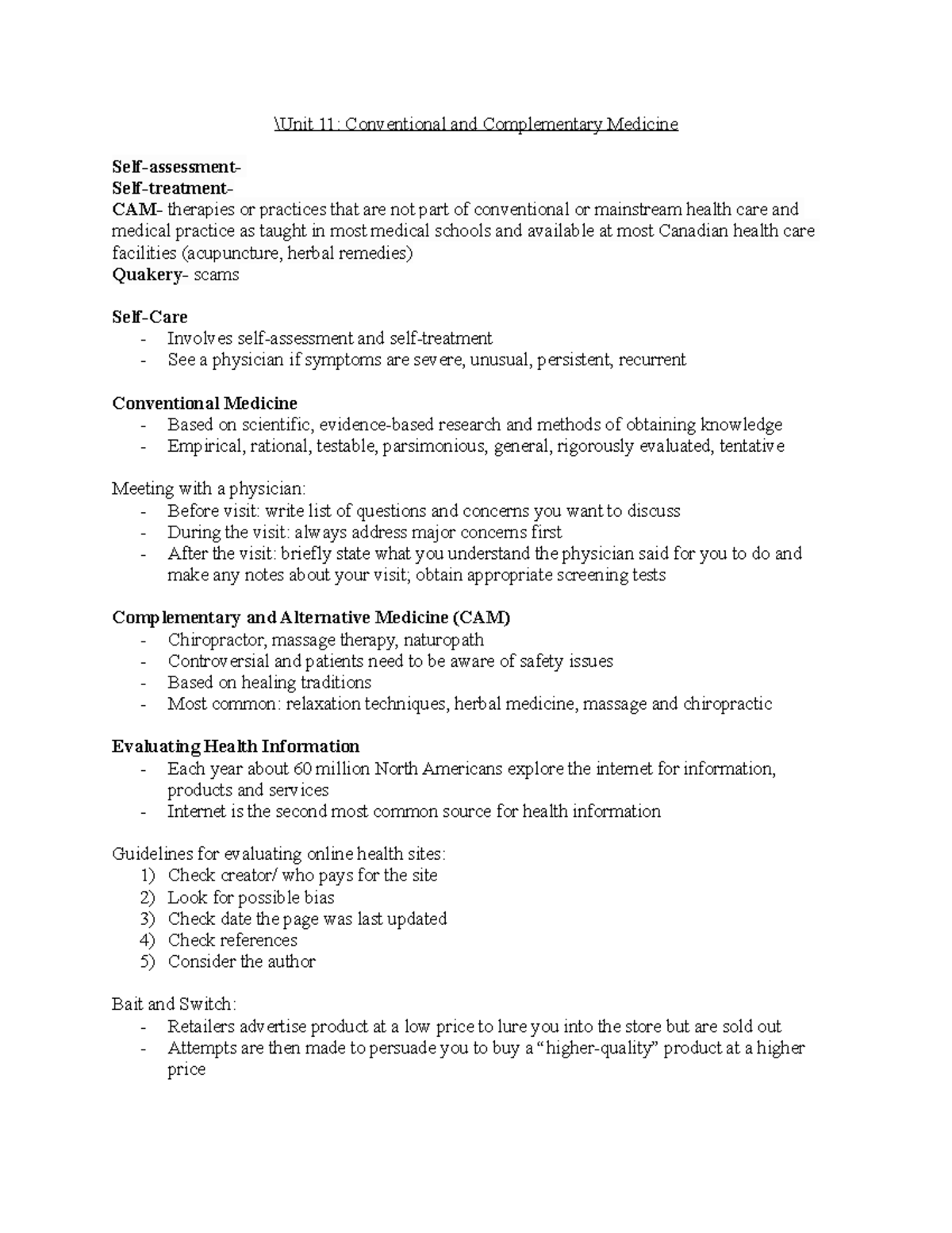 Unit 11 Conventional and Complementary Medicine \Unit 11