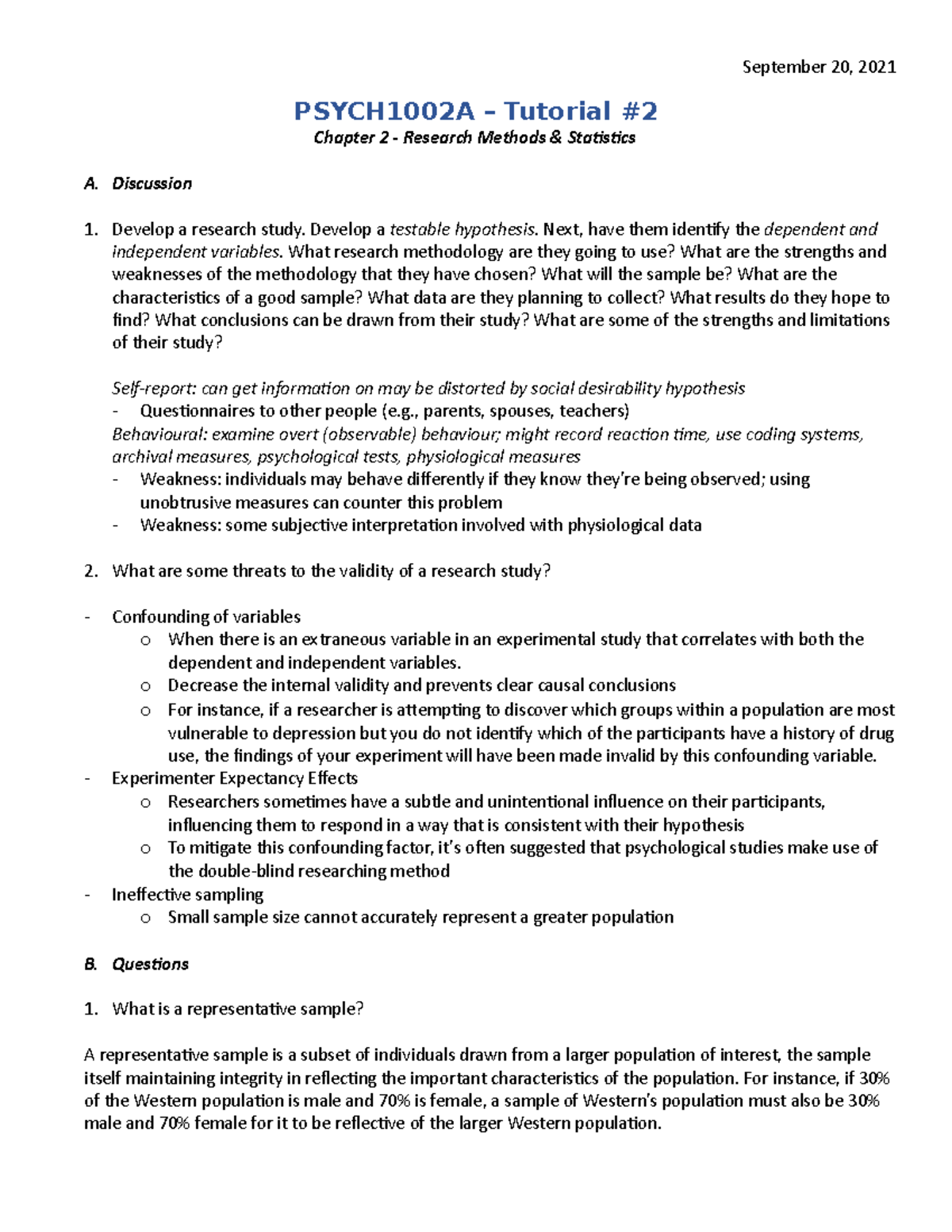 Research Methods and Validity in Psychology - Studocu