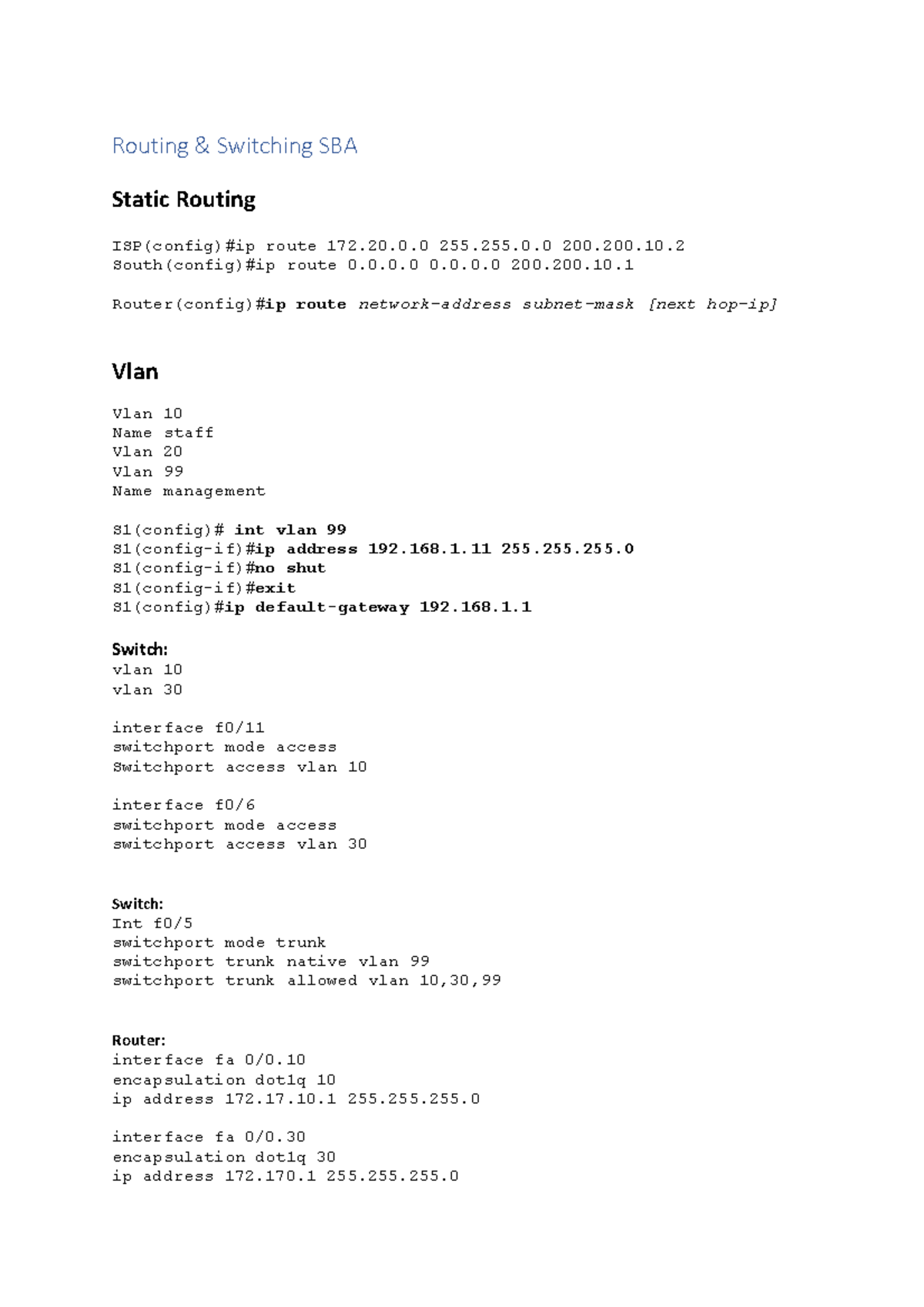 Routing&switching SBA summary notes for Practical Routing & Switching