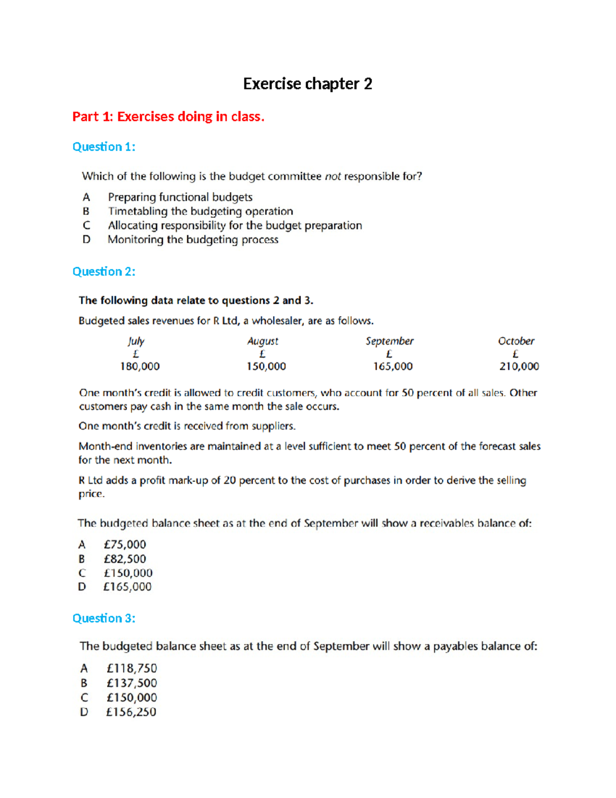 Exercise Chapter 2 Question 1 Question 2 Question 3 Question 4 Question 5 Cty Cassius Sản 2603