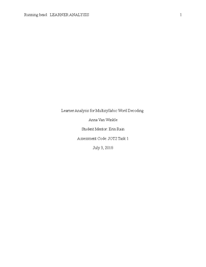 JOT2 Task 1 Learner Analysis Profile - JOT2 - WGU - Studocu
