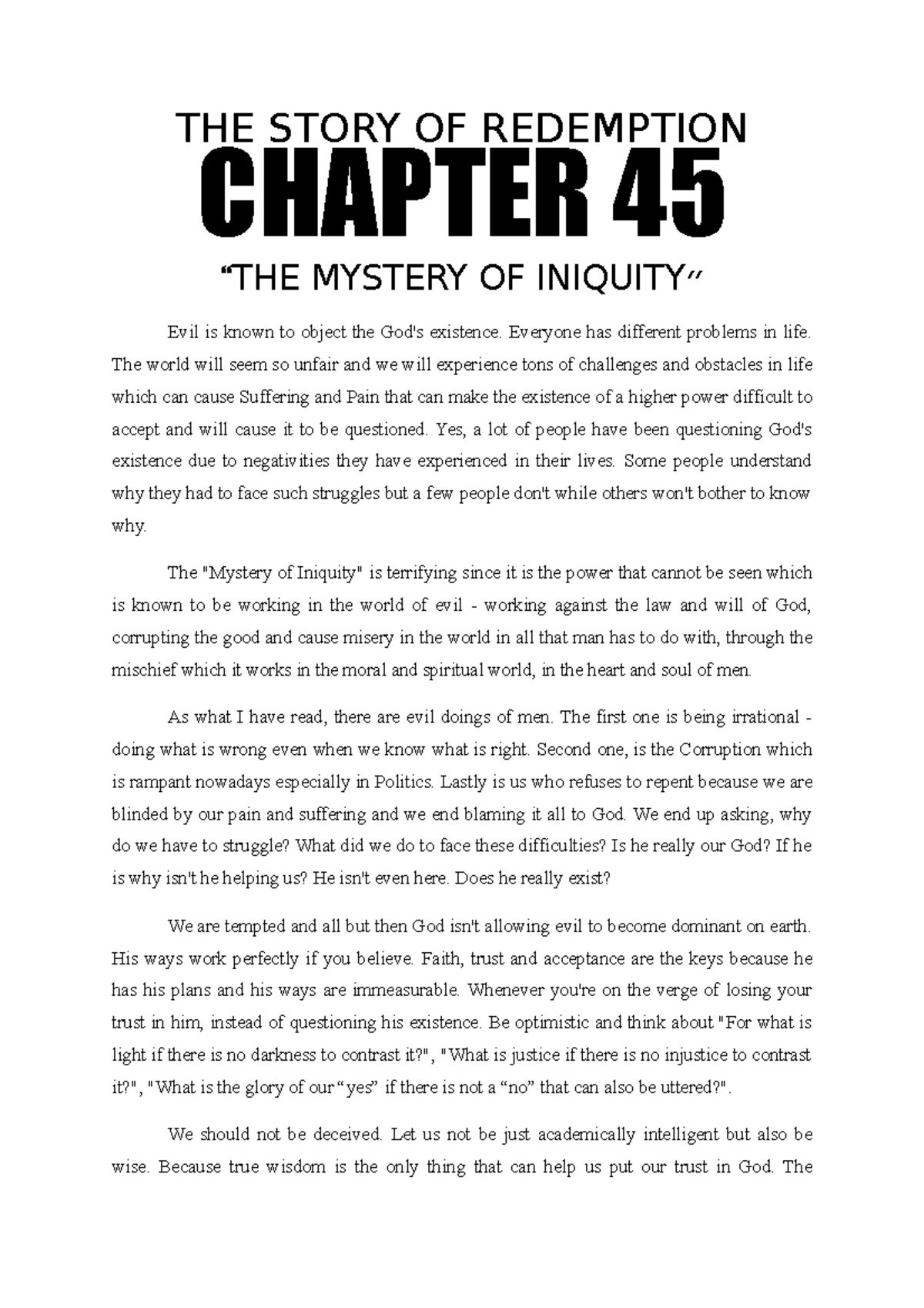 THE Story OF Redemption Chapter 45 THE Mystery OF Iniquity - THE STORY ...