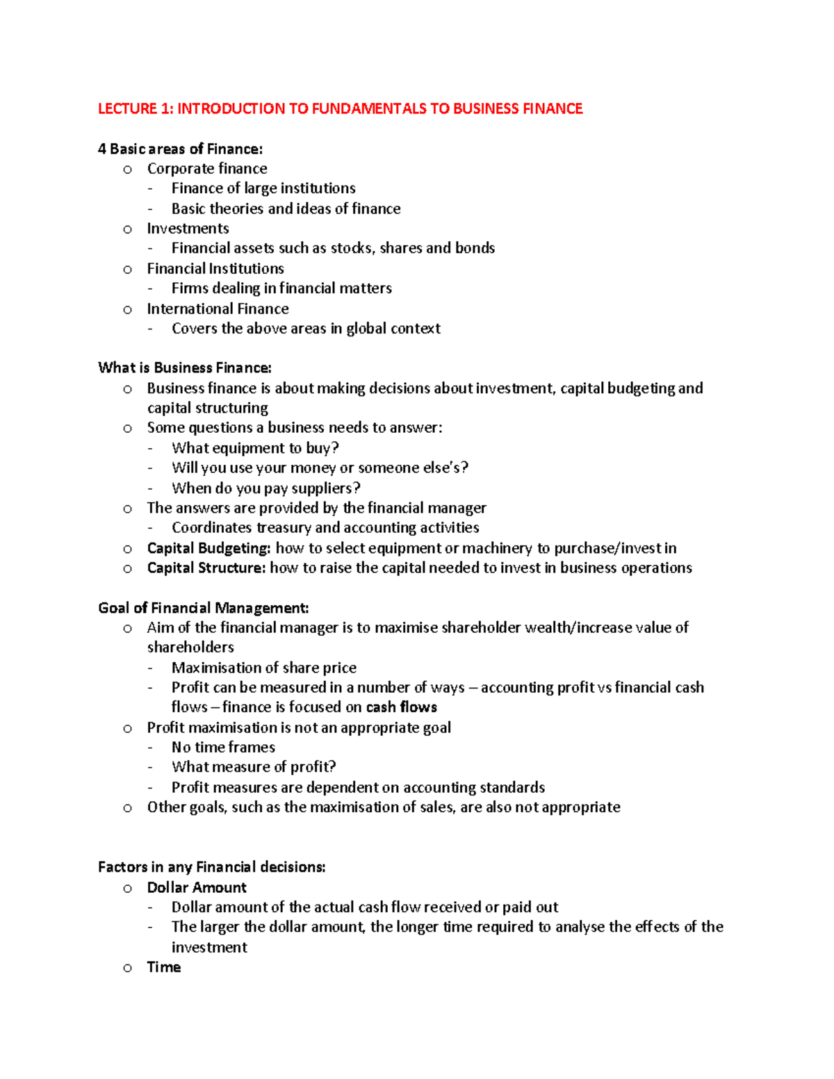 FBF EXAM Notes - LECTURE 1: INTRODUCTION TO FUNDAMENTALS TO BUSINESS ...