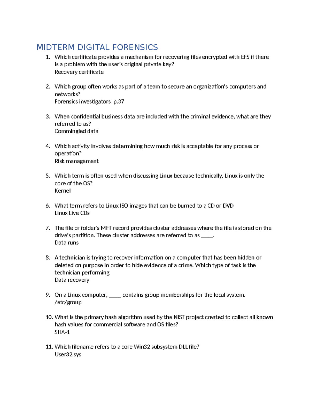 Digital Forensics Mid Term MIDTERM DIGITAL FORENSICS Which