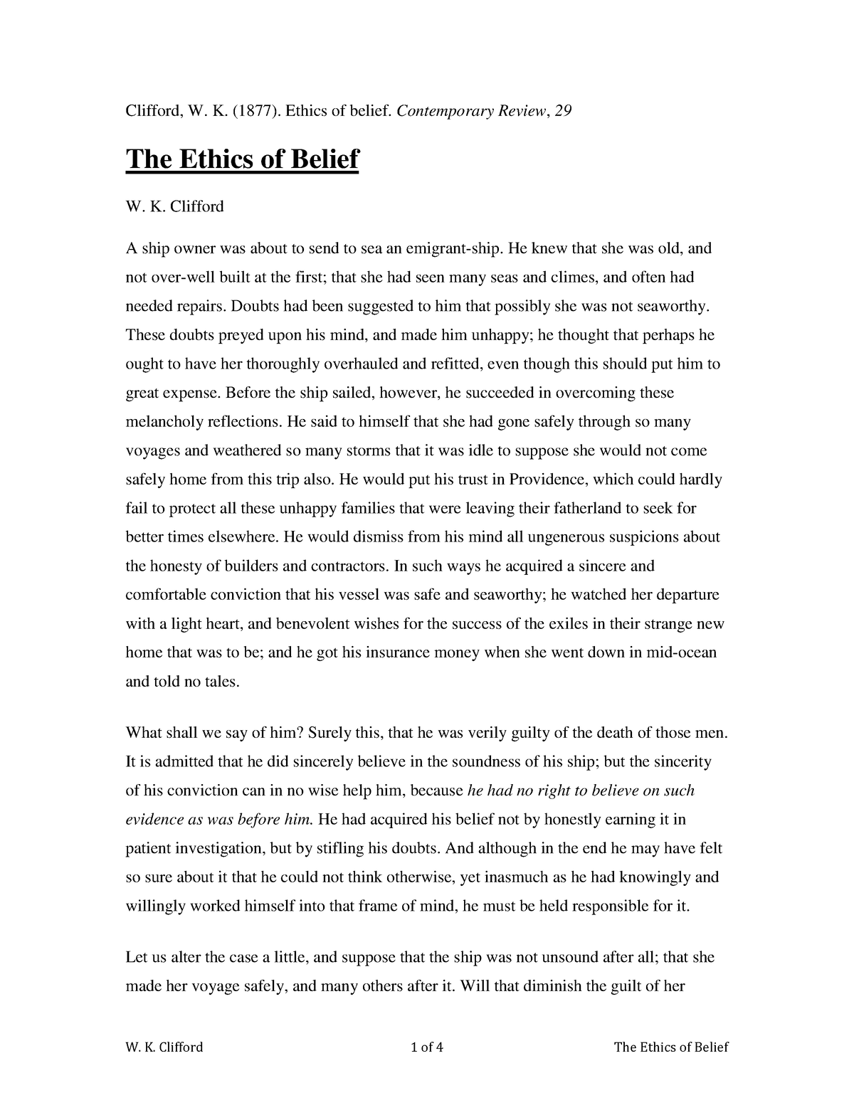 the ethics of belief essay