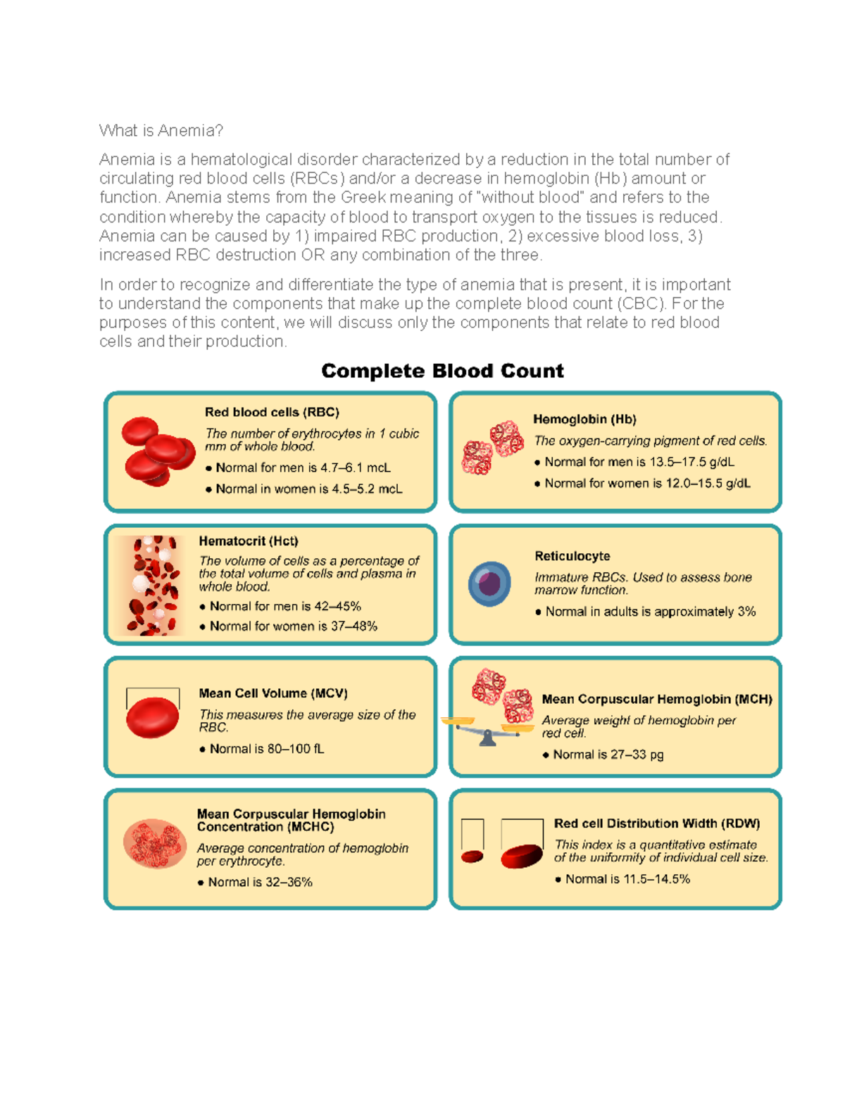 Anemia notes What is Anemia? Anemia is a hematological disorder