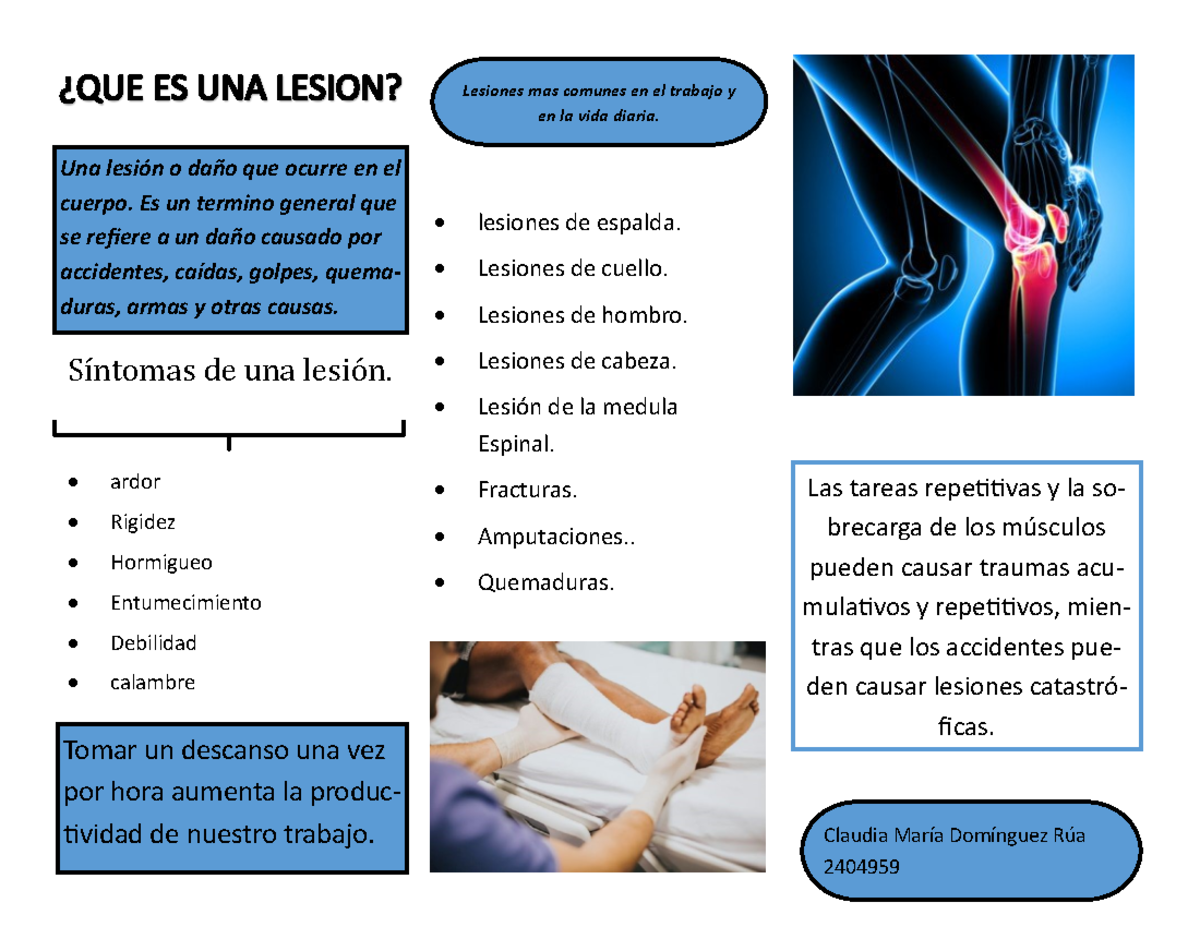 Folleto lesiones en el trabajo - Una lesión o daño que ocurre en el ...