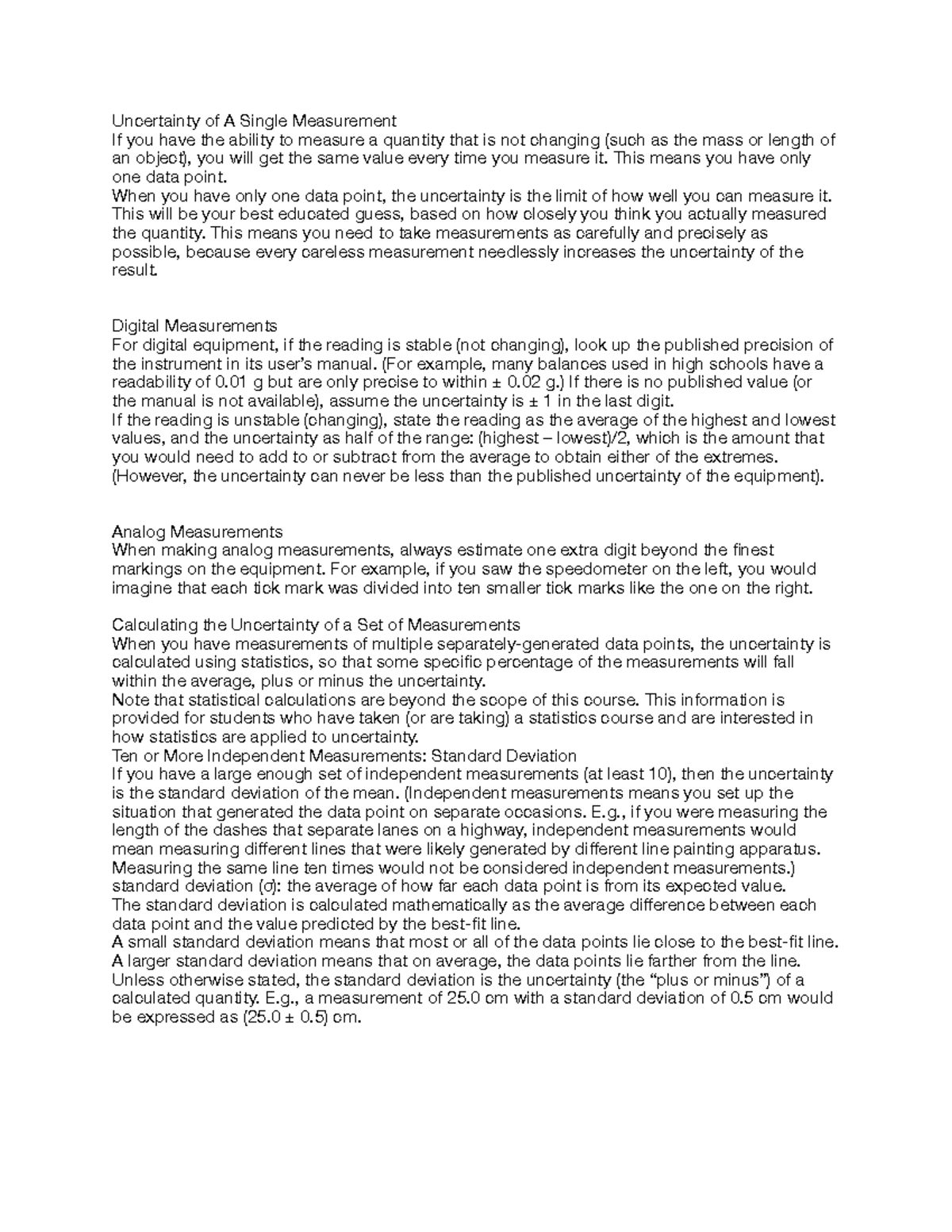 Physics 10 - Notes - Uncertainty of A Single Measurement If you have ...