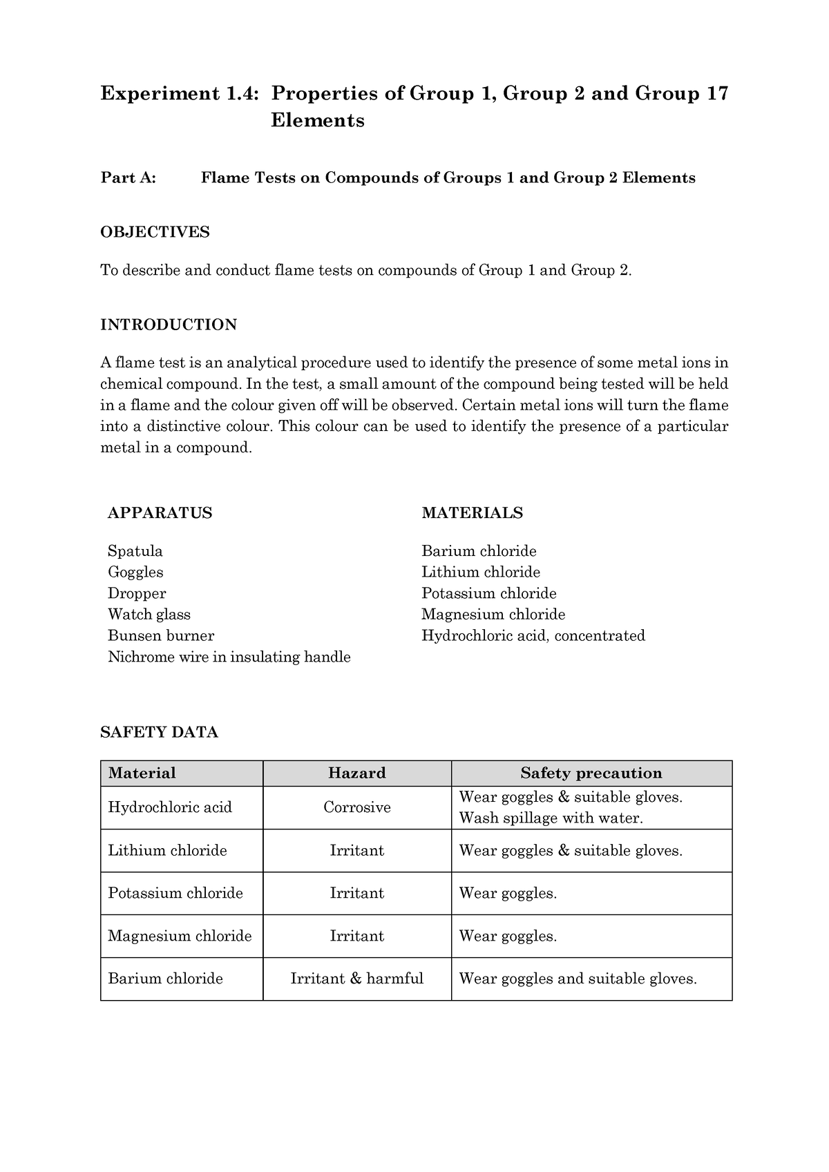 experiment group 1 elements