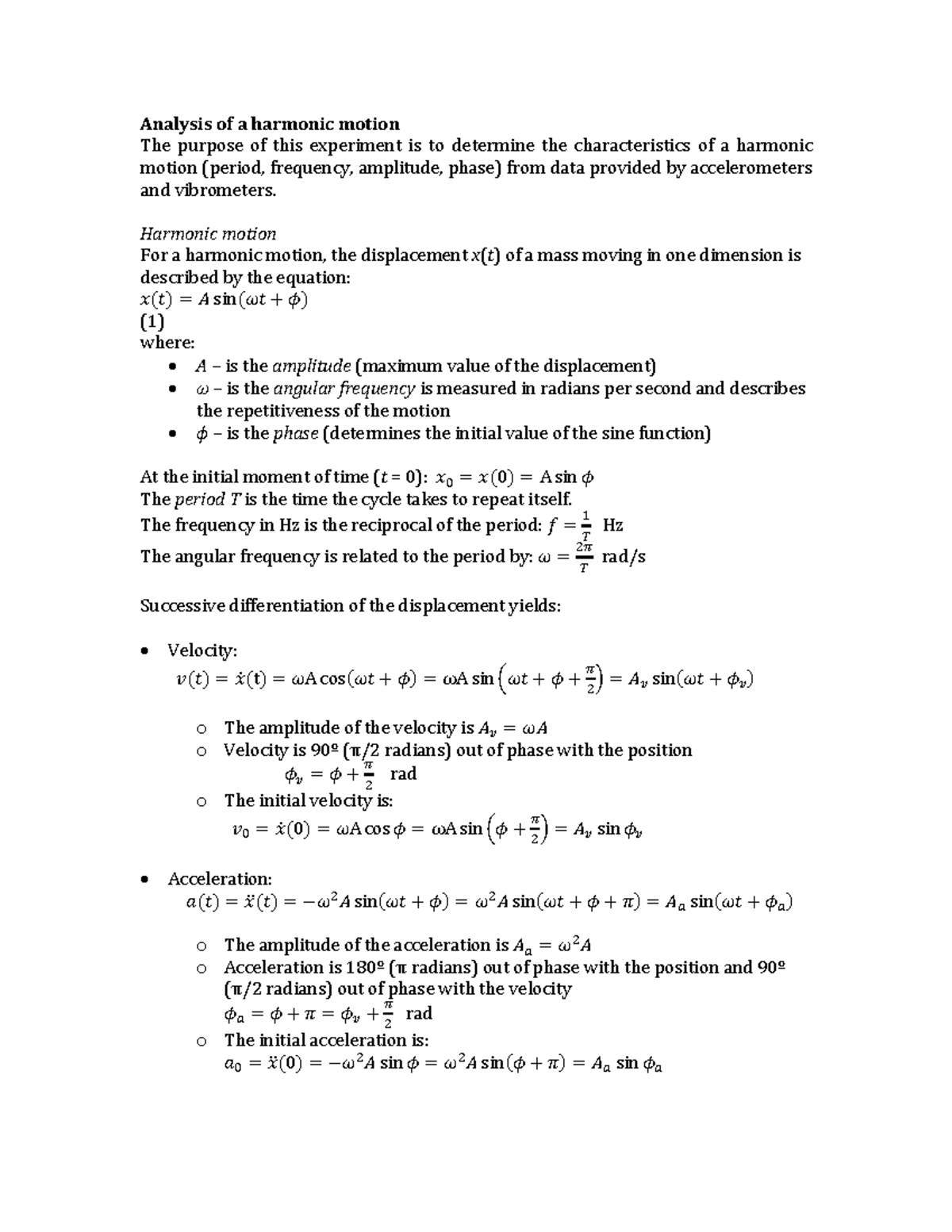 Lecture notes 2 Harmonic motion - Analysis of a harmonic motion The ...