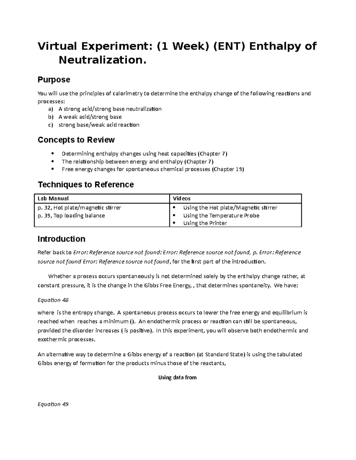 Enthalpy of Neutralization Virtual lab Virtual Experiment (1 Week