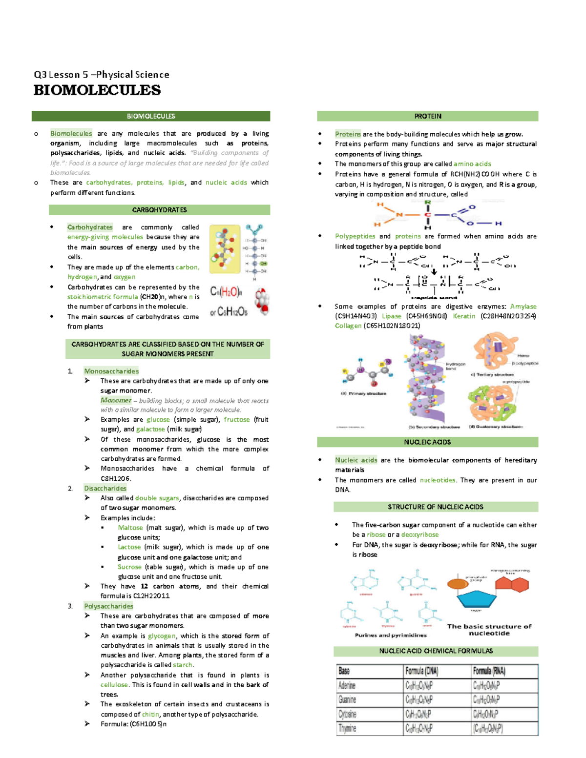 PS Q3W5 - hjjjjjjjjjjjjjjj - Q3 Lesson 5 –Physical Science BIOMOLECULES ...