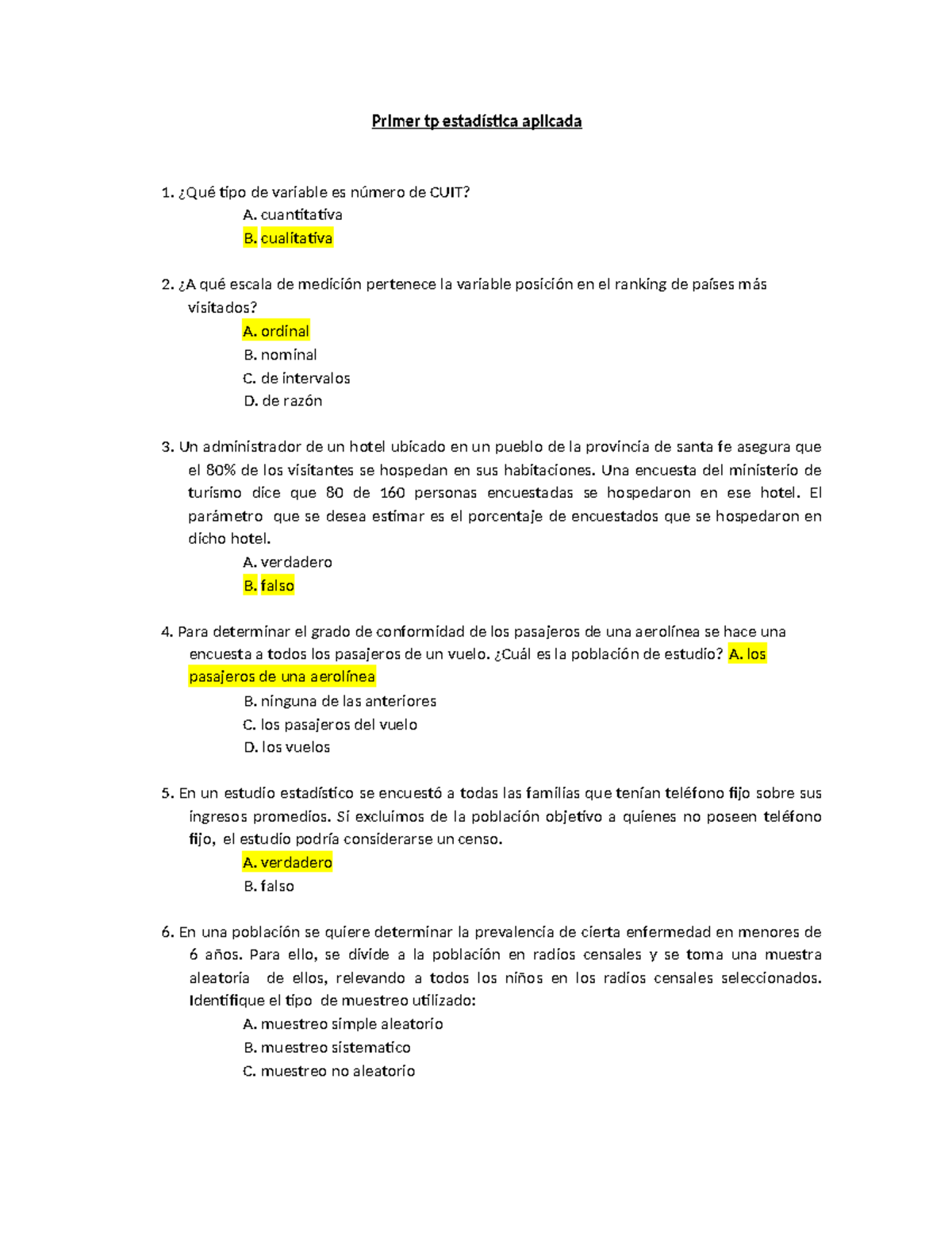 Estadística Aplicada Trabajo Práctico 1 (2020) Primer tp