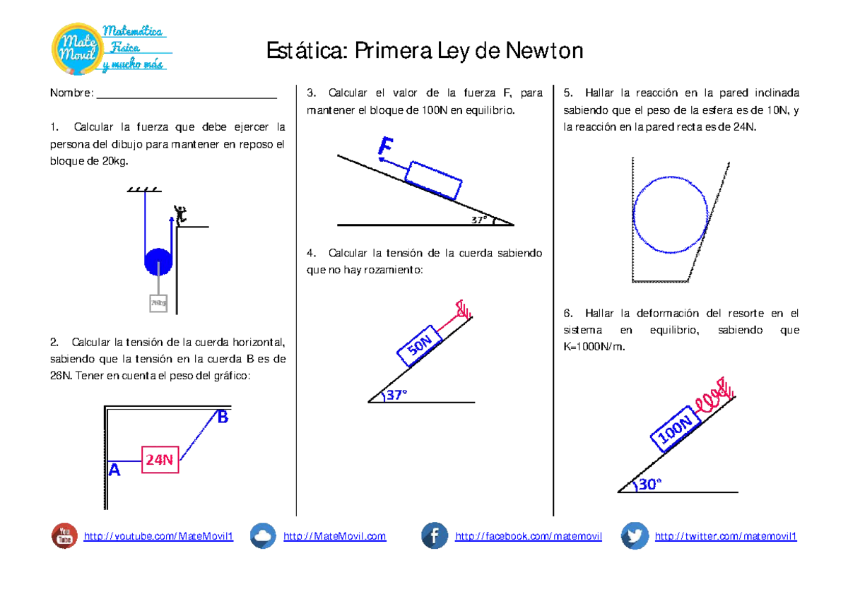 Estática Primera Ley de Newton Ejercicios Propuestos PDF - Est át ica