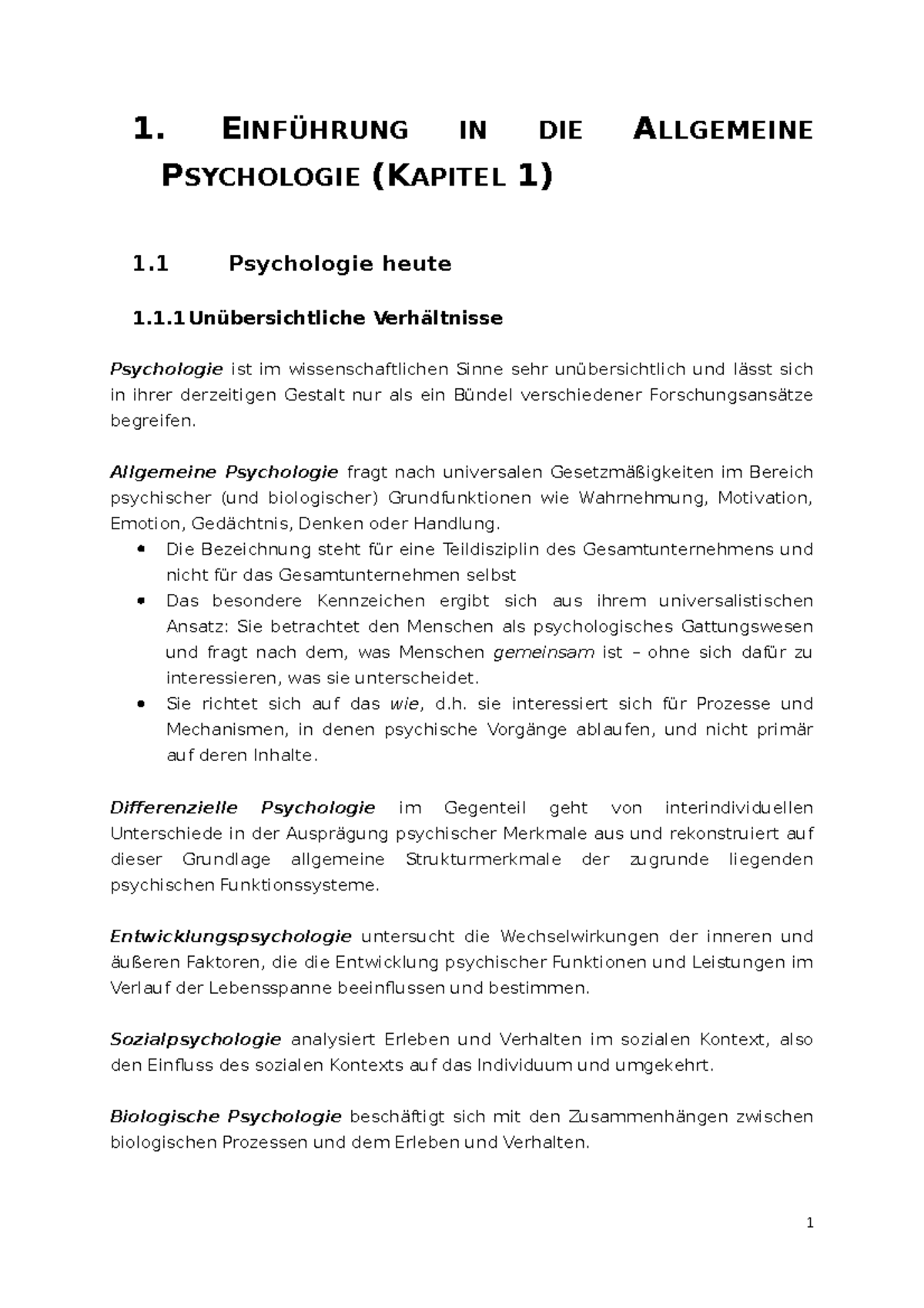 Allgemeine Psychologie A - 1. EINFÜHRUNG IN DIE ALLGEMEINE PSYCHOLOGIE ...