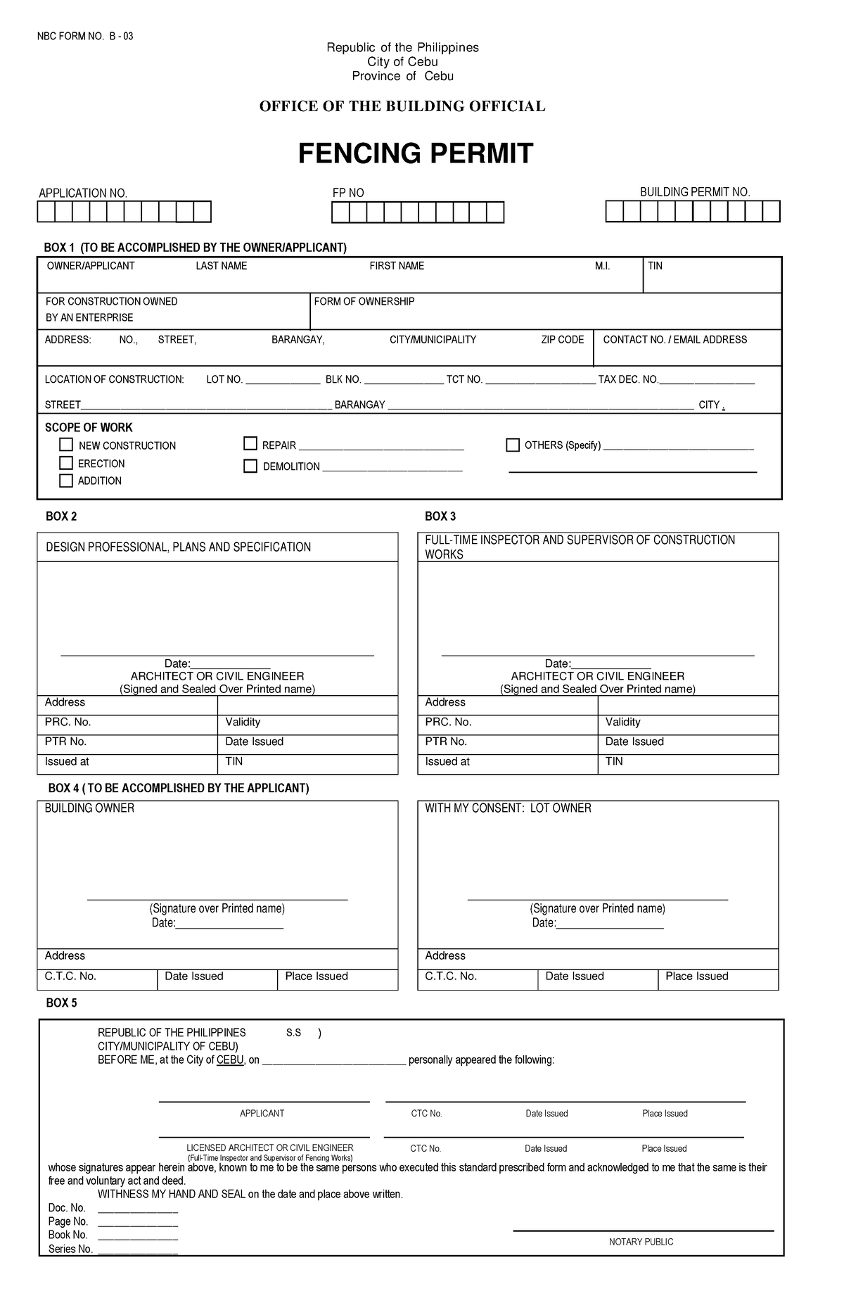 Fencing-Permit - Fencing-Permit - NBC FORM NO. B - 03 FENCING PERMIT