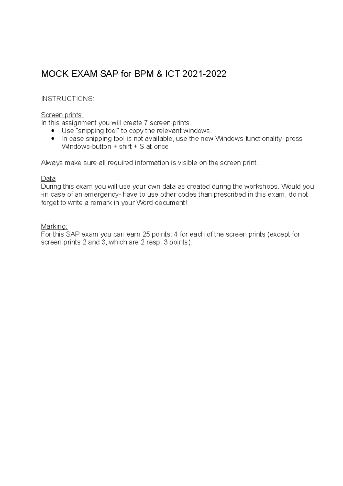 MOCK Exam SAP 2021 - Oefenexamen - MOCK EXAM SAP For BPM & ICT 2021 ...