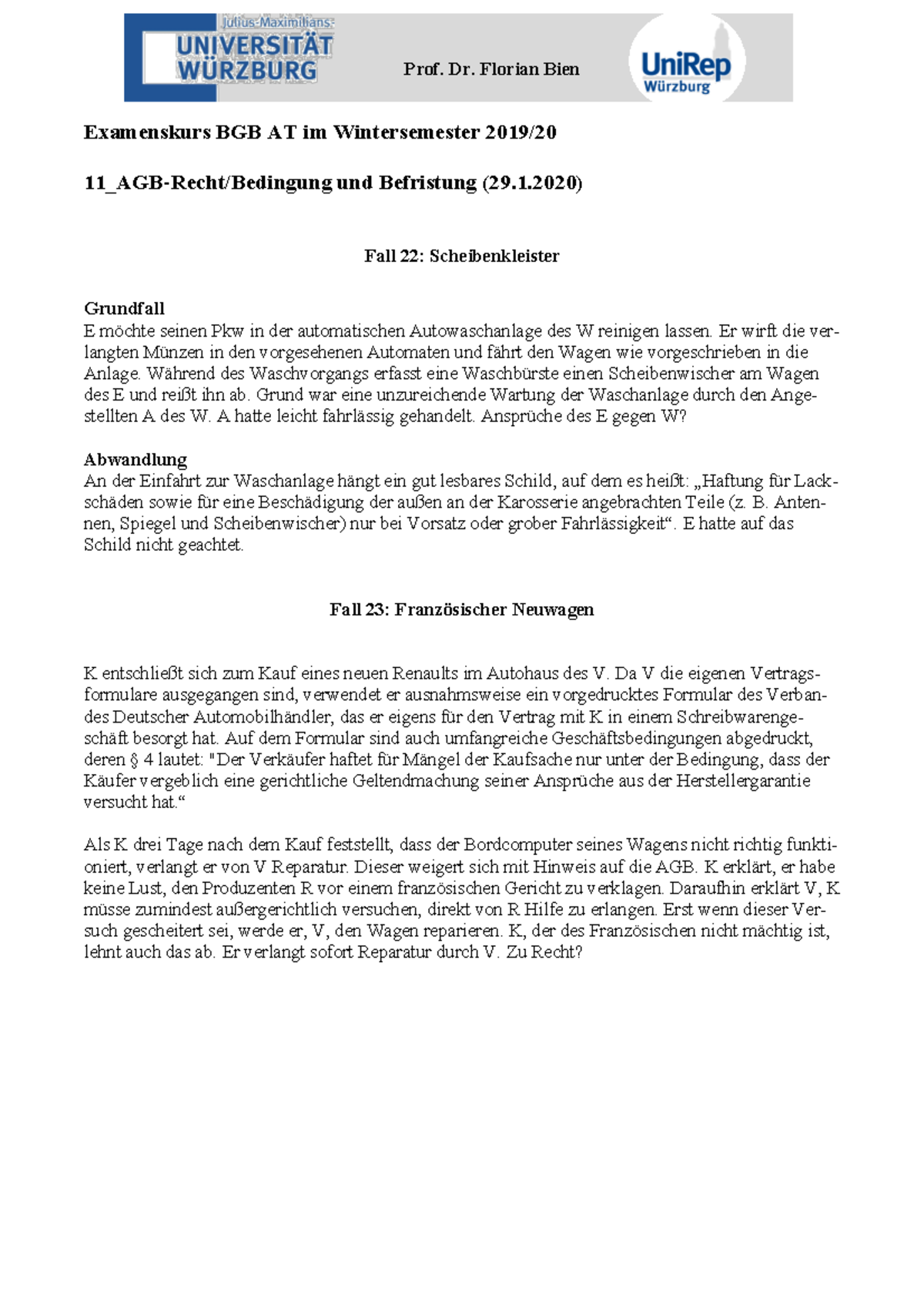 11 Examenskurs BGB AT - AGB-Recht Bedingung und Befristung Verjaehrung ...