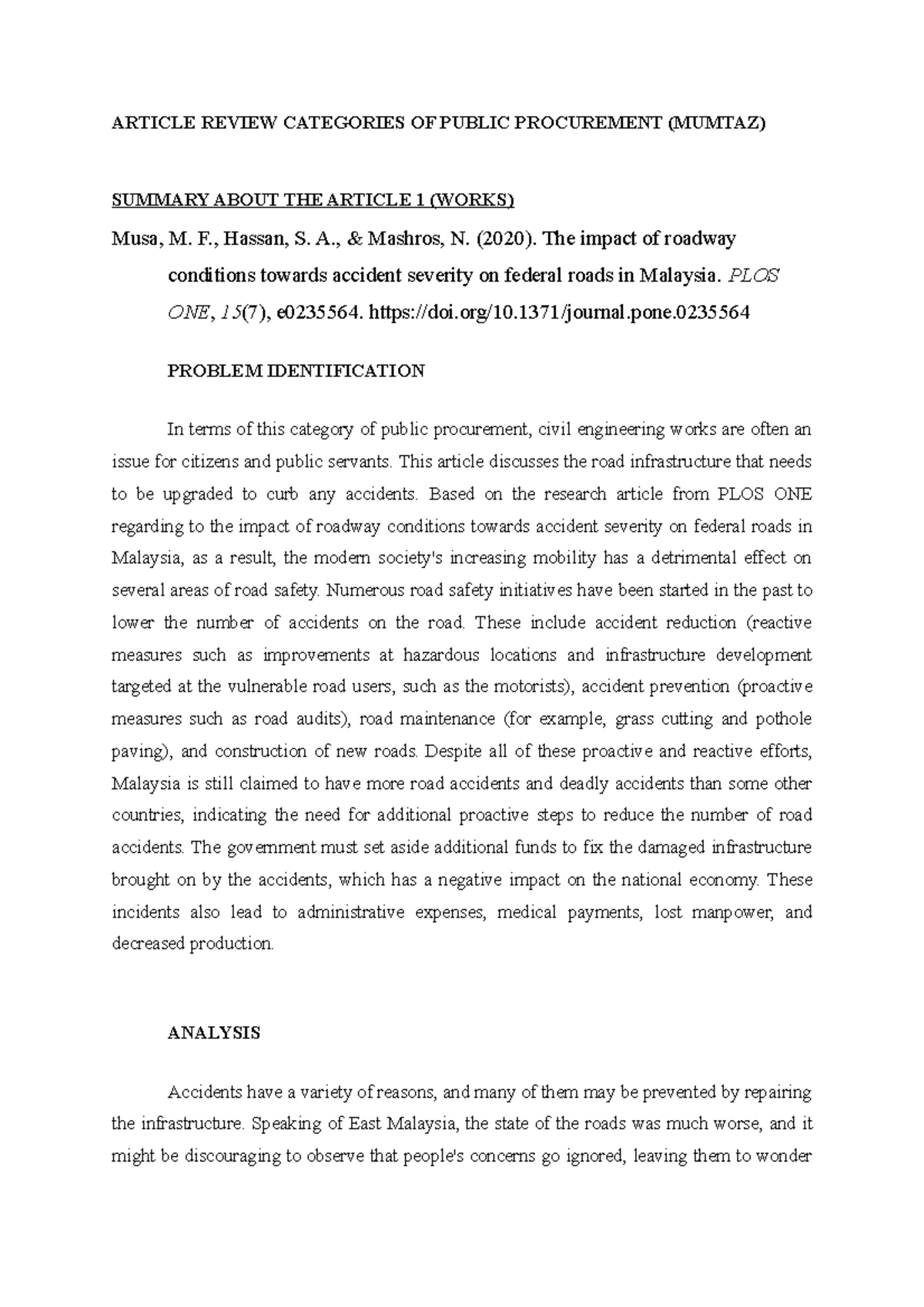 TASK 2- Article Review Categories OF Public Procurement - ARTICLE ...