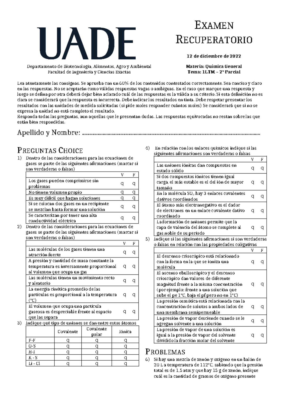 2022 Quimica general - Recuperatorio 2 2da oportunidad 2C - EXAMEN ...