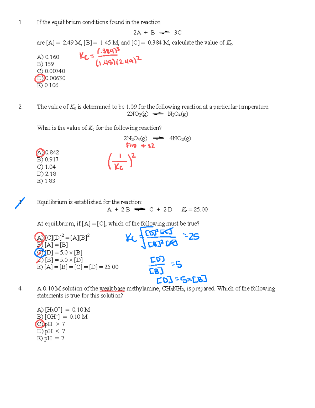 1302 Exam 2 Practice:Ans - If the equilibrium conditions found in the ...