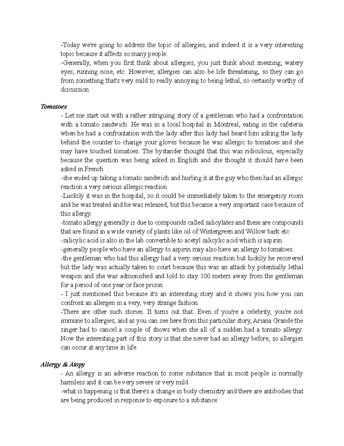 the chemistry of allergy research paper