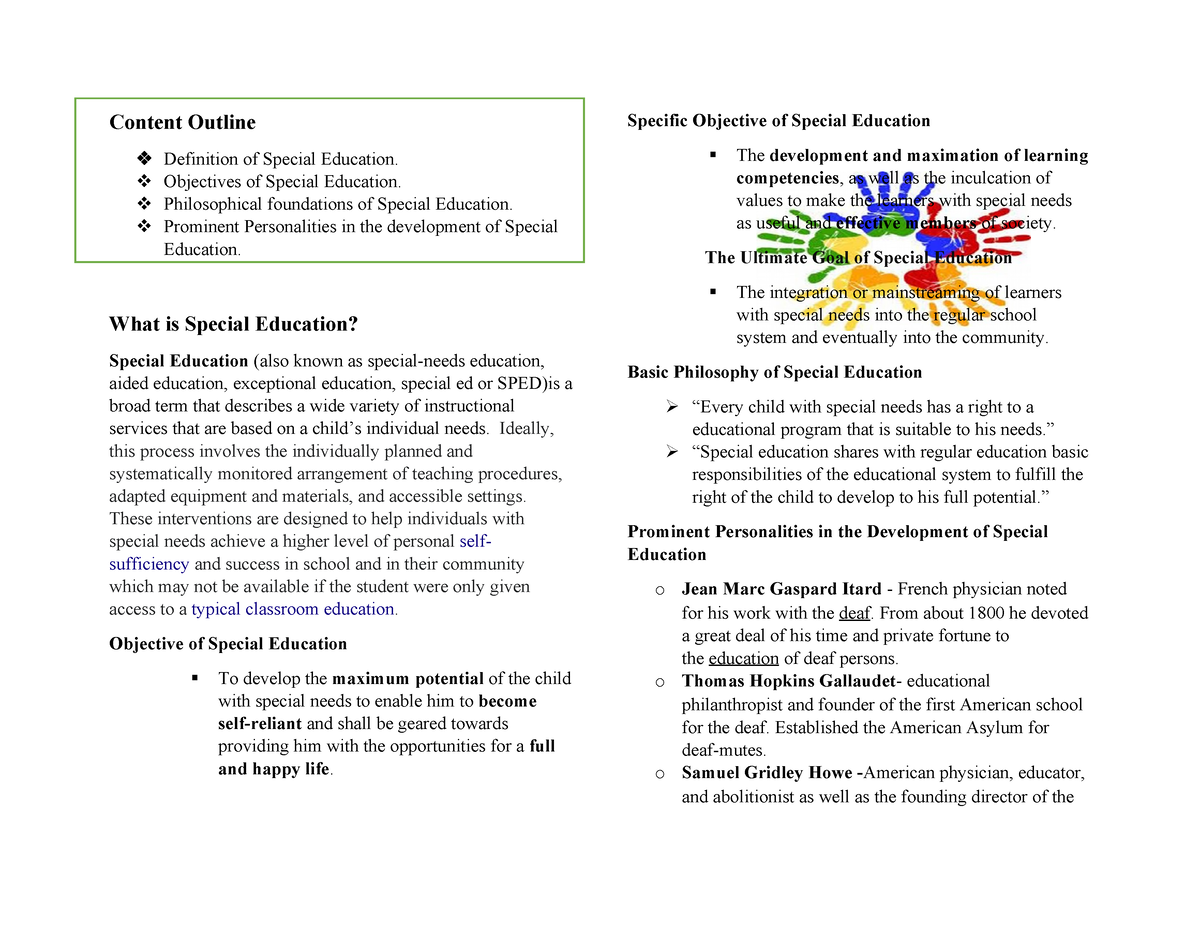 Inclusive Education- What Is Special Education - Content Outline ...