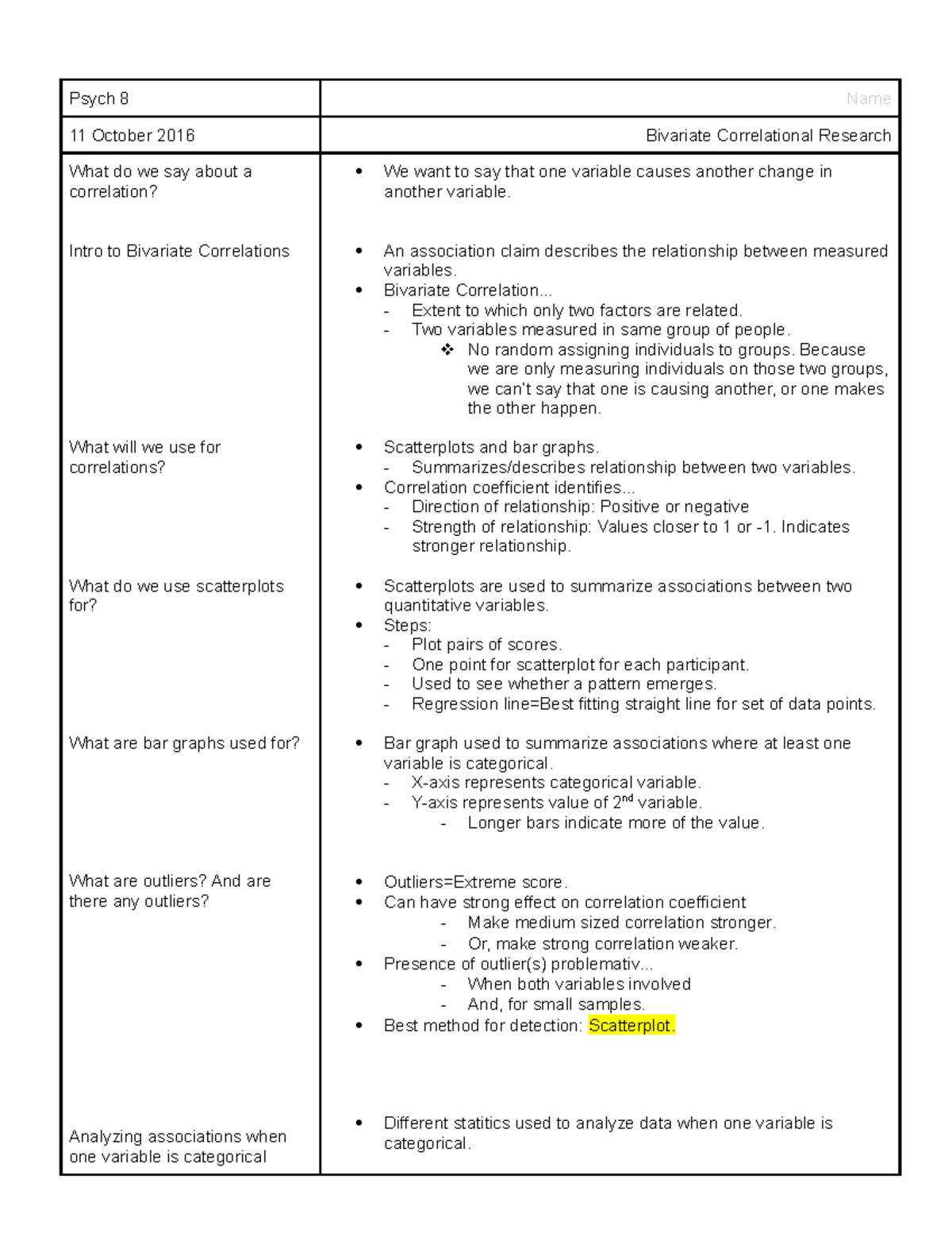 Psych 8- Bivariate Correlational Research - Psych 8 Name 11 October ...