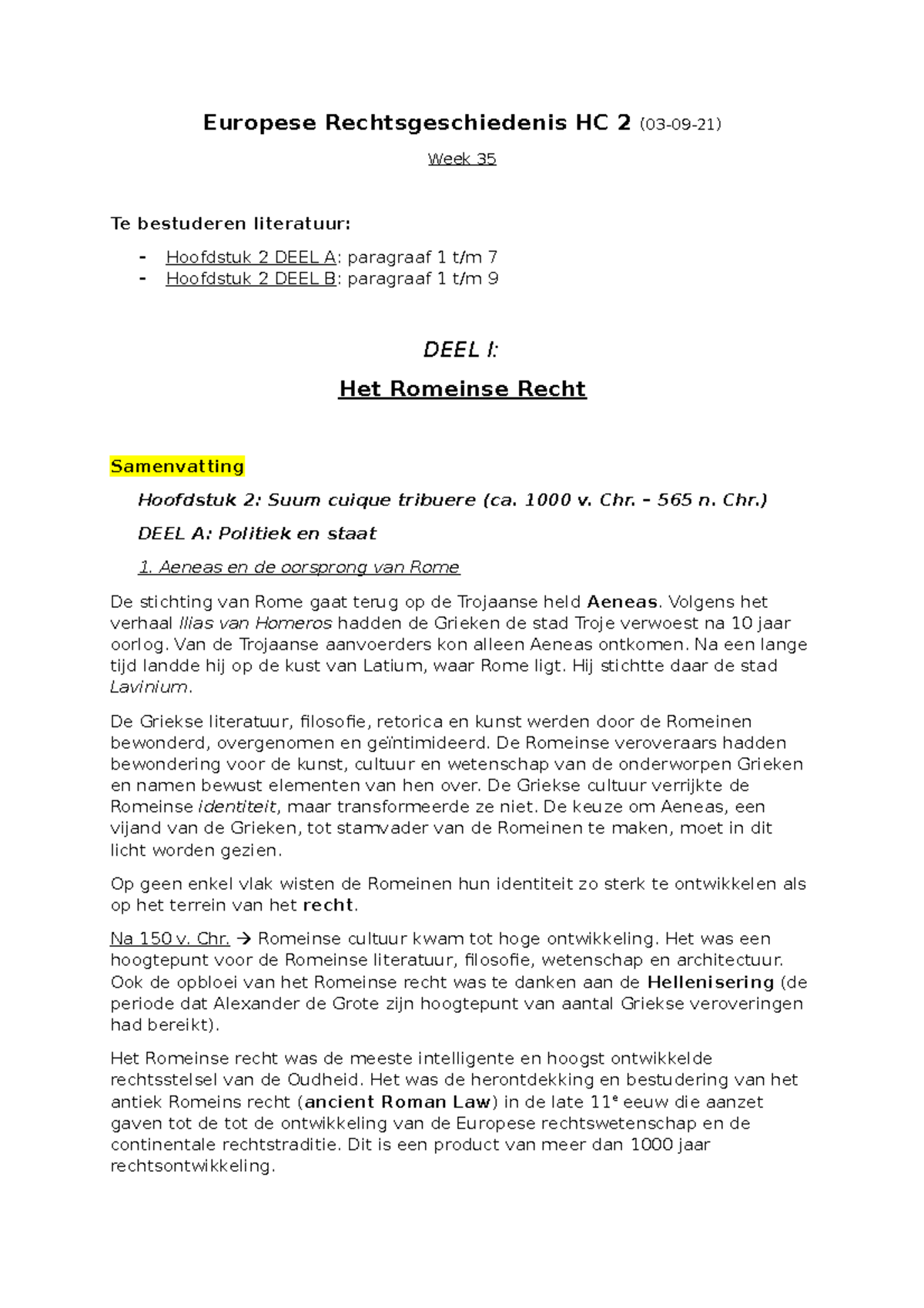 Inleiding Rechtsgeschiedenis HC 2 (03-09-21) - Europese ...