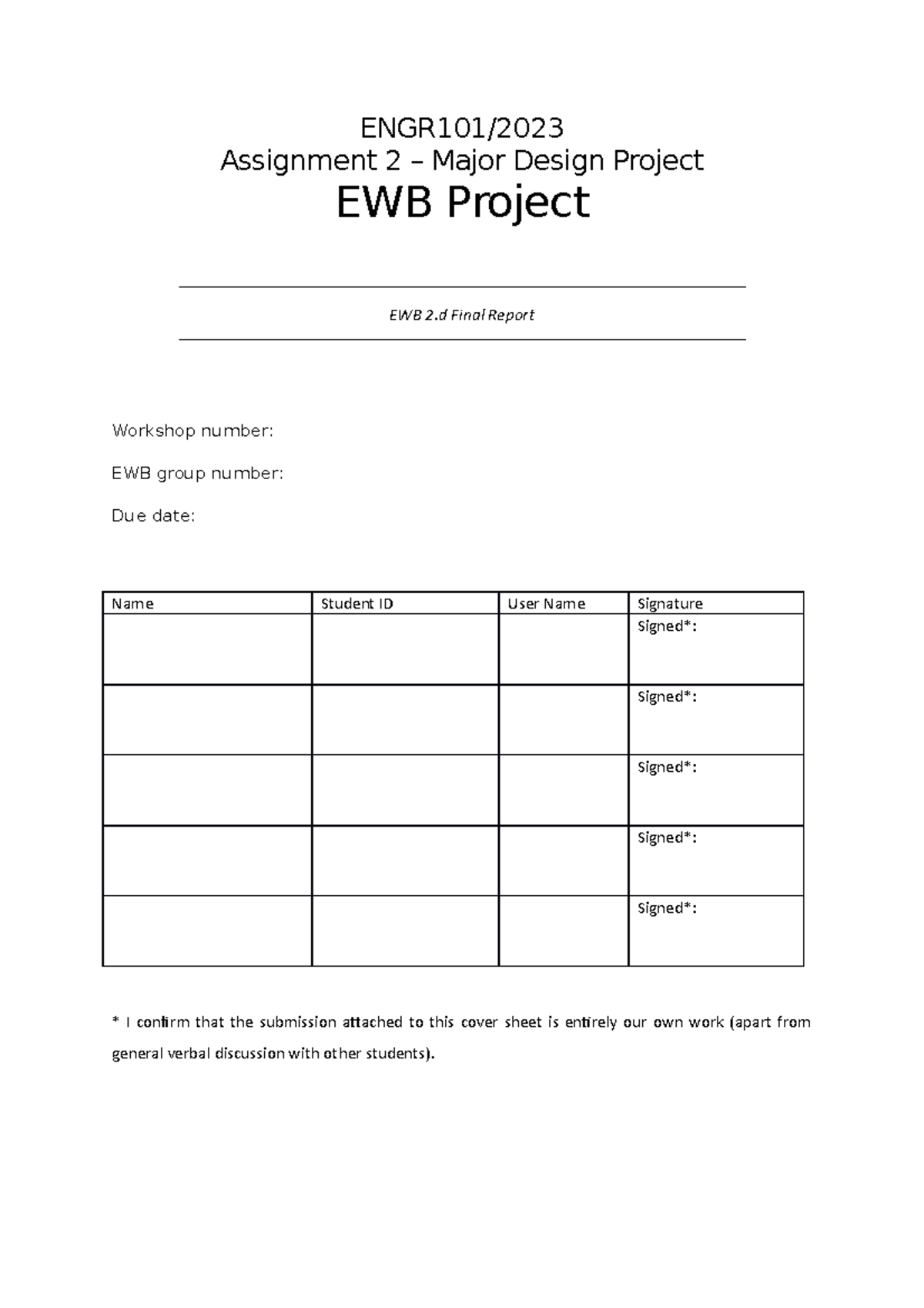 EWB 2.d Final Report (Group 2) - ENGR101/ Assignment 2 – Major Design ...