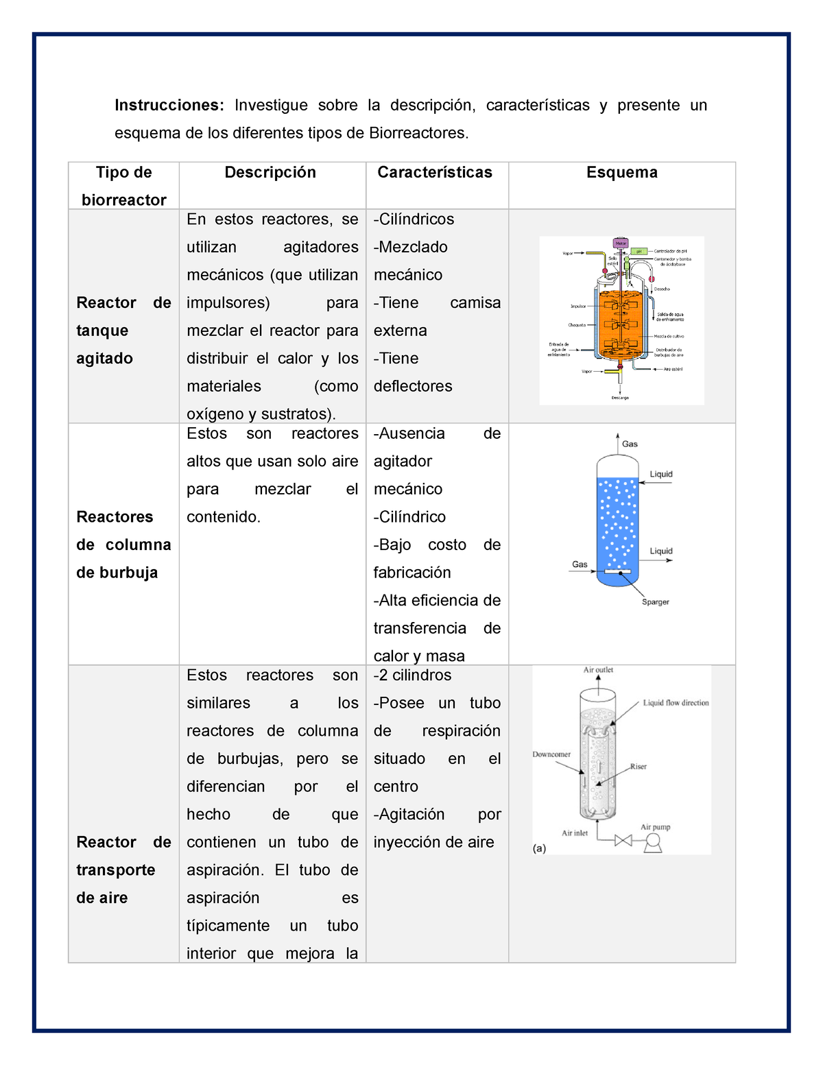 Cuadro De Los Tipos De Biorreactores - Instrucciones: Investigue Sobre ...