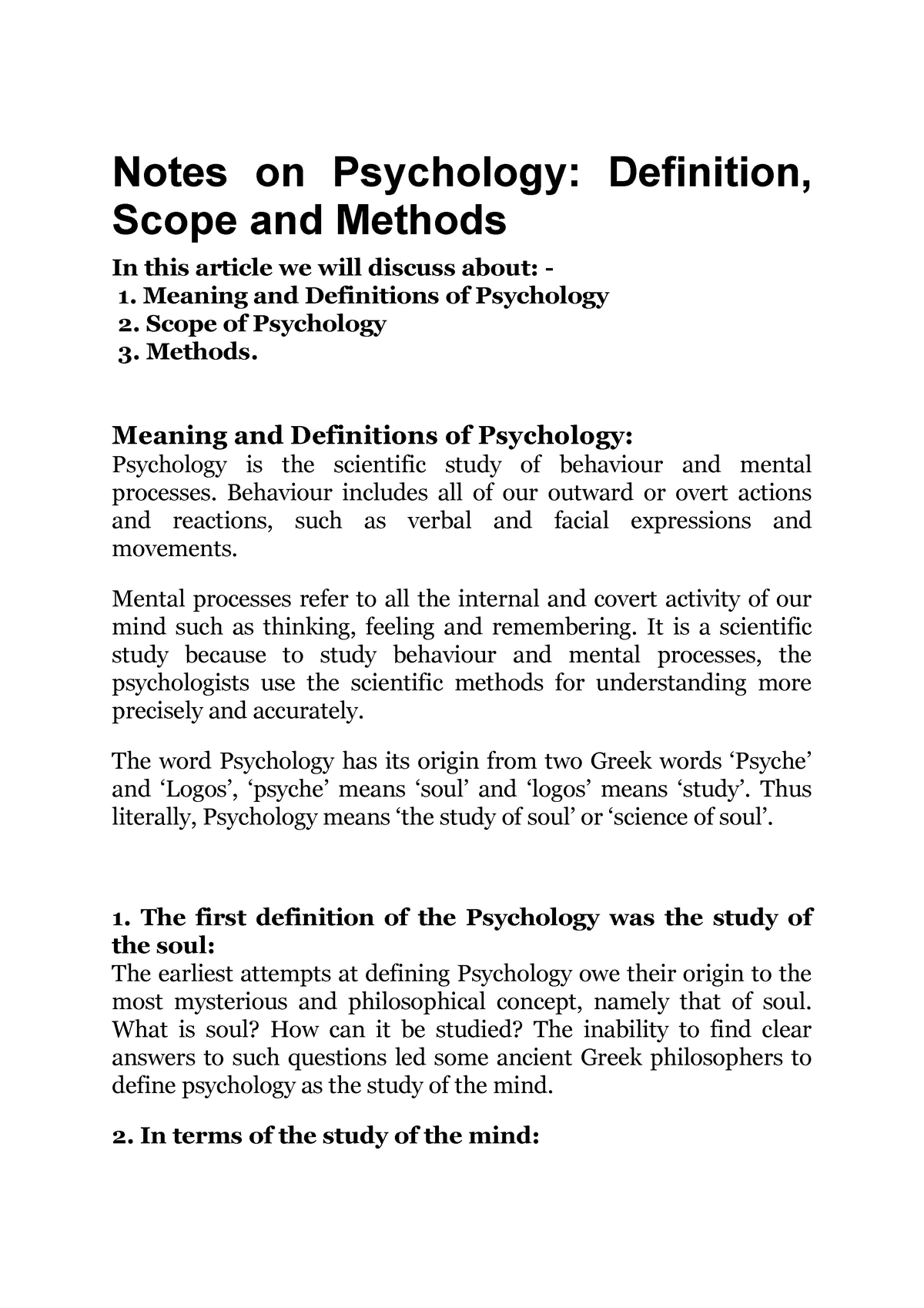 short note on education and psychology