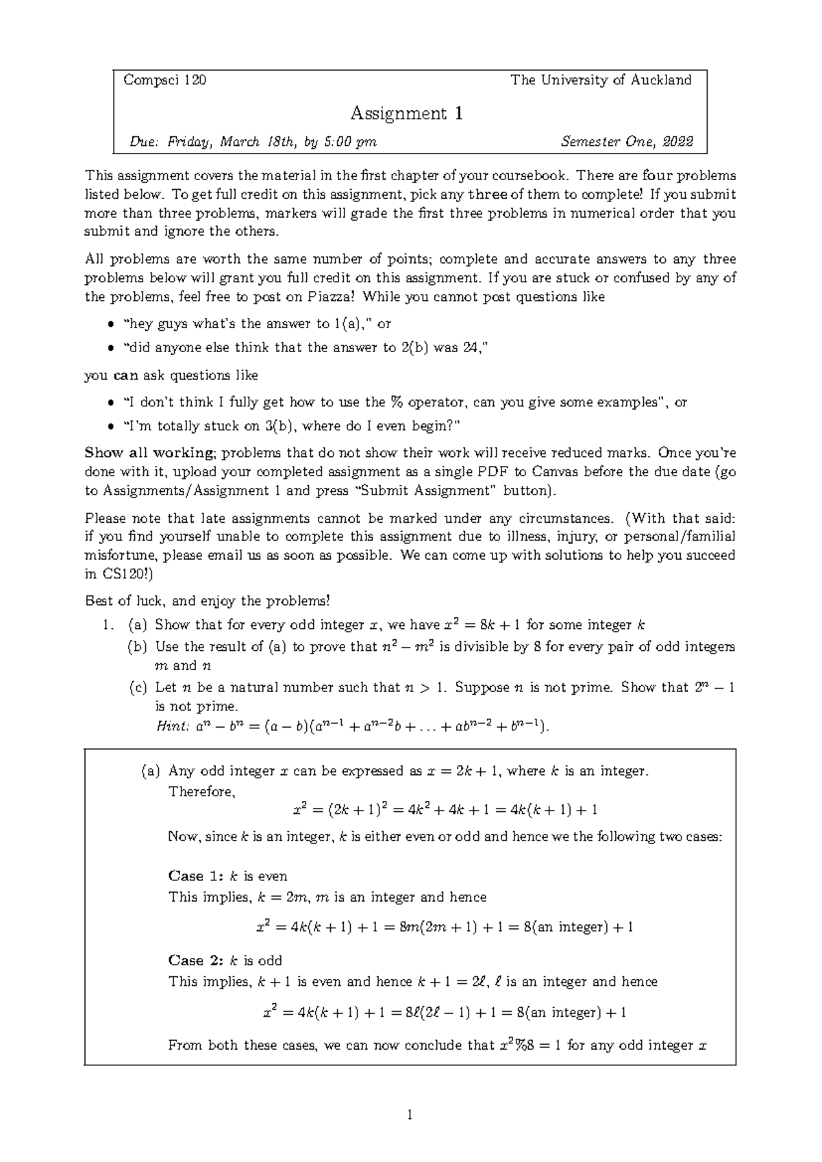 Compsci 120 Assignment 1 Solution - Compsci 120 The University Of ...