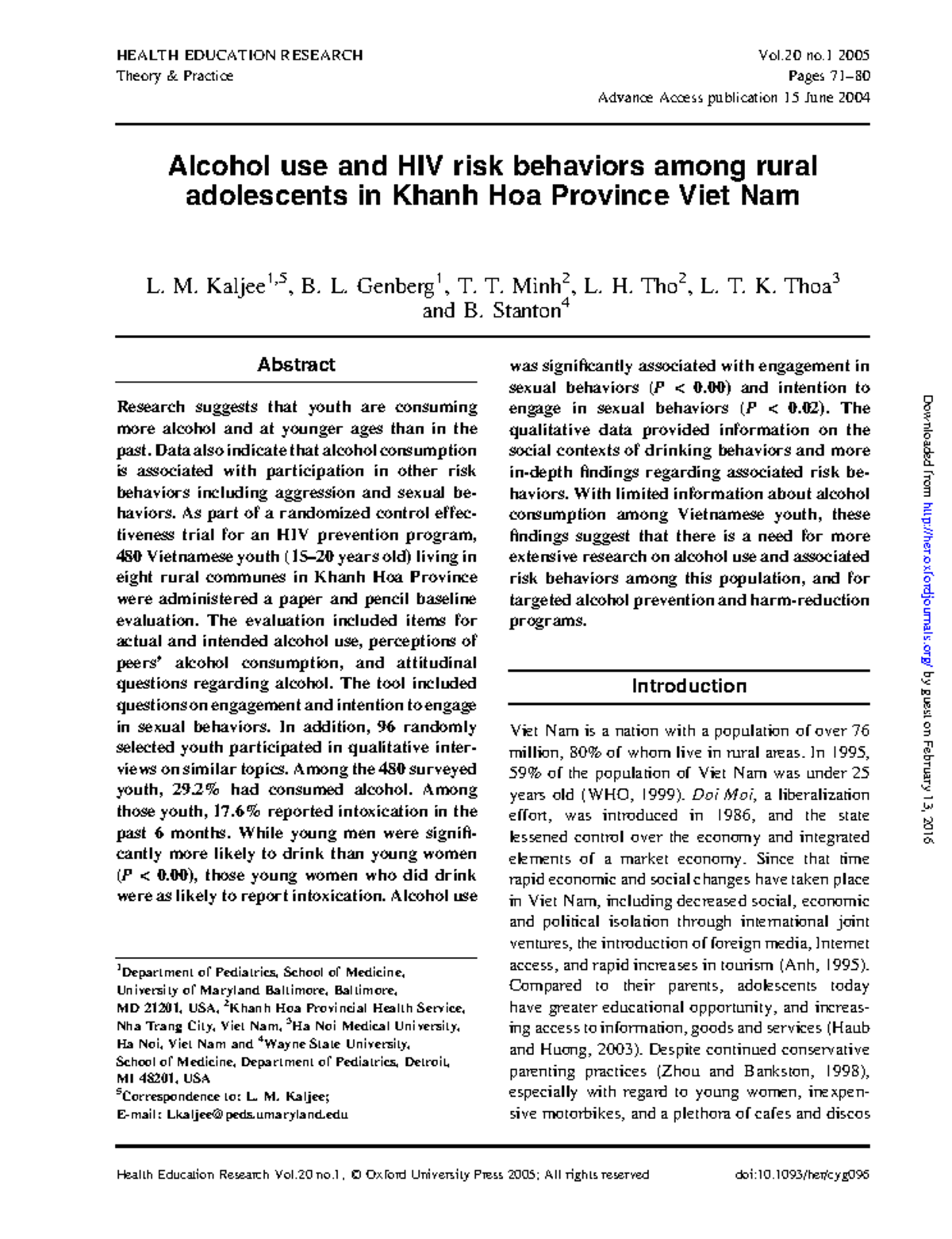 Alcohol use and HIV risk behaviors among - M. Kaljee 1, , B. L. Genberg ...