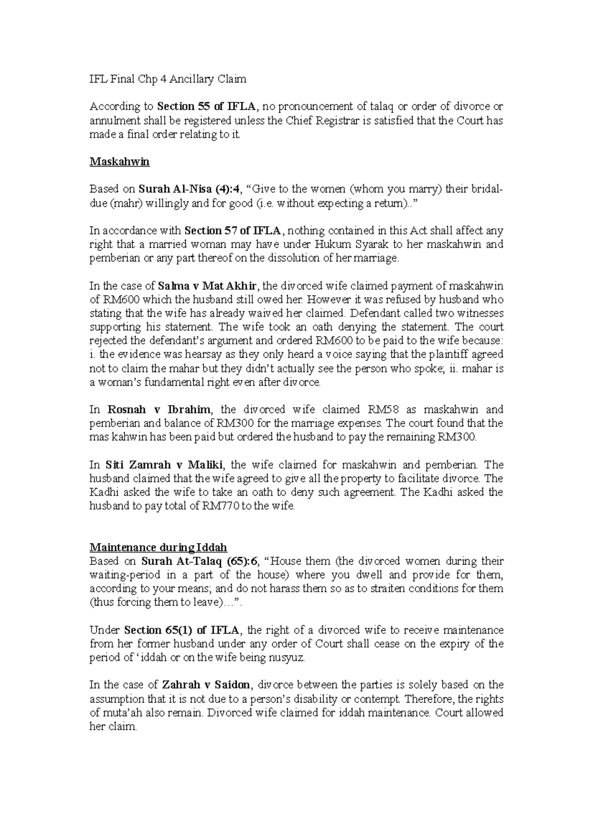 IFL Chp 4 Ancillary Claim in islamic fam IFL Final Chp 4 Ancillary