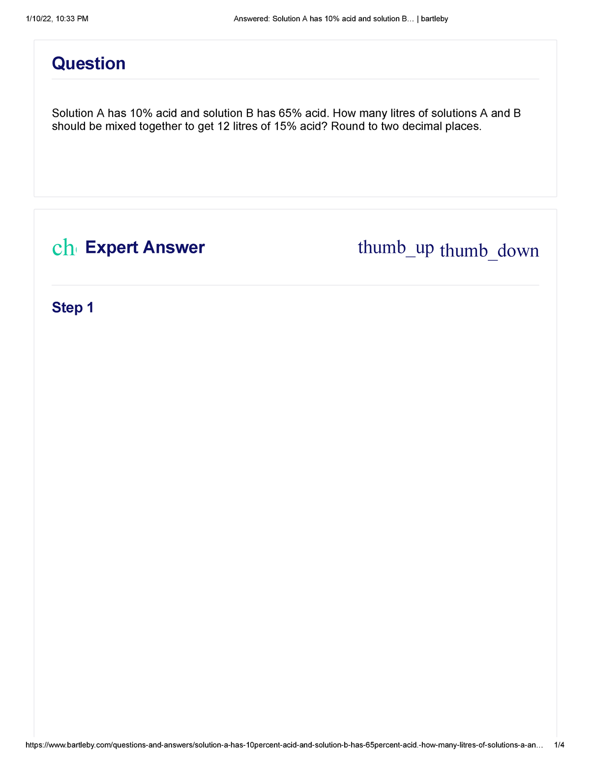 Answered Solution A Has 10% Acid And Solution B… Bartleby - Question ...