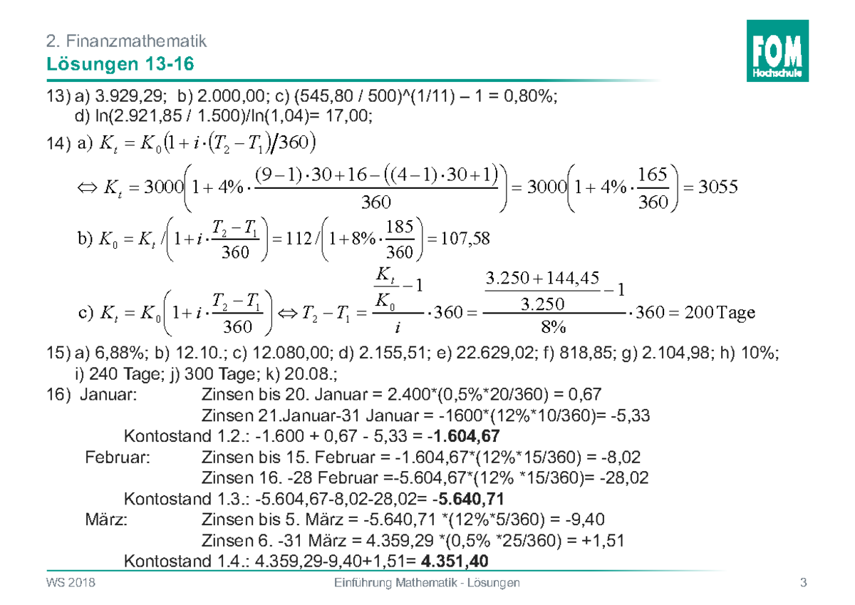 EM Lo Sungen WS18 - Kapitel 2 - 2. Finanzmathematik Lösungen 13-16 13 ...