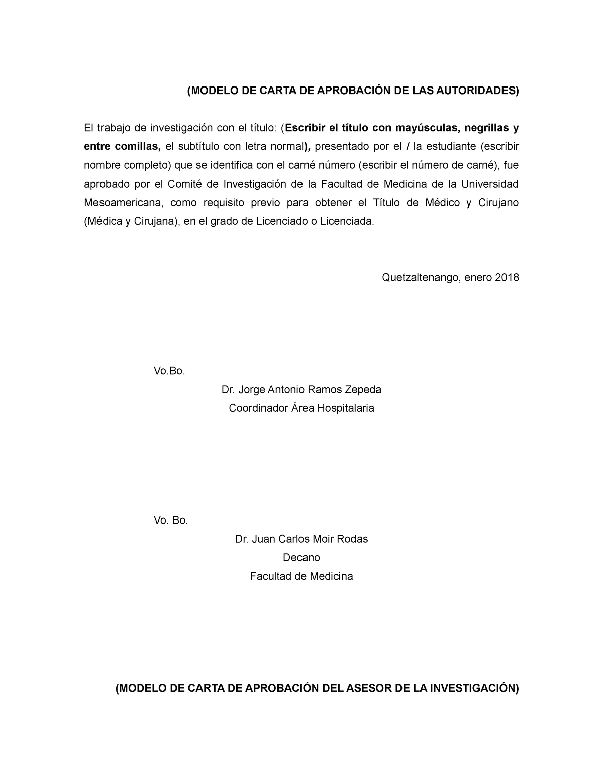 Modelo DE Cartas PARA Informe Final MODELO DE CARTA DE APROBACIÓN DE LAS AUTORIDADES El