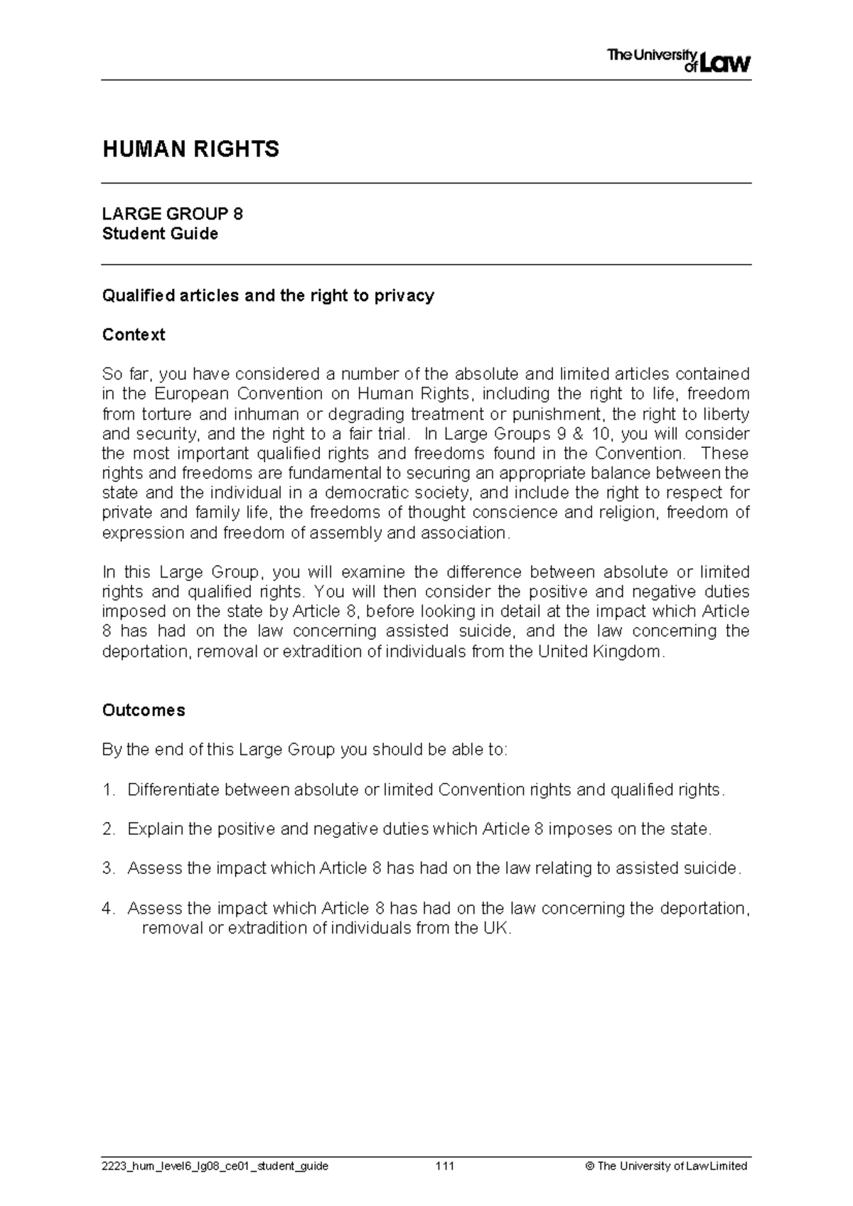 Human Rights LG8 - HUMAN RIGHTS LARGE GROUP 8 Student Guide Qualified ...