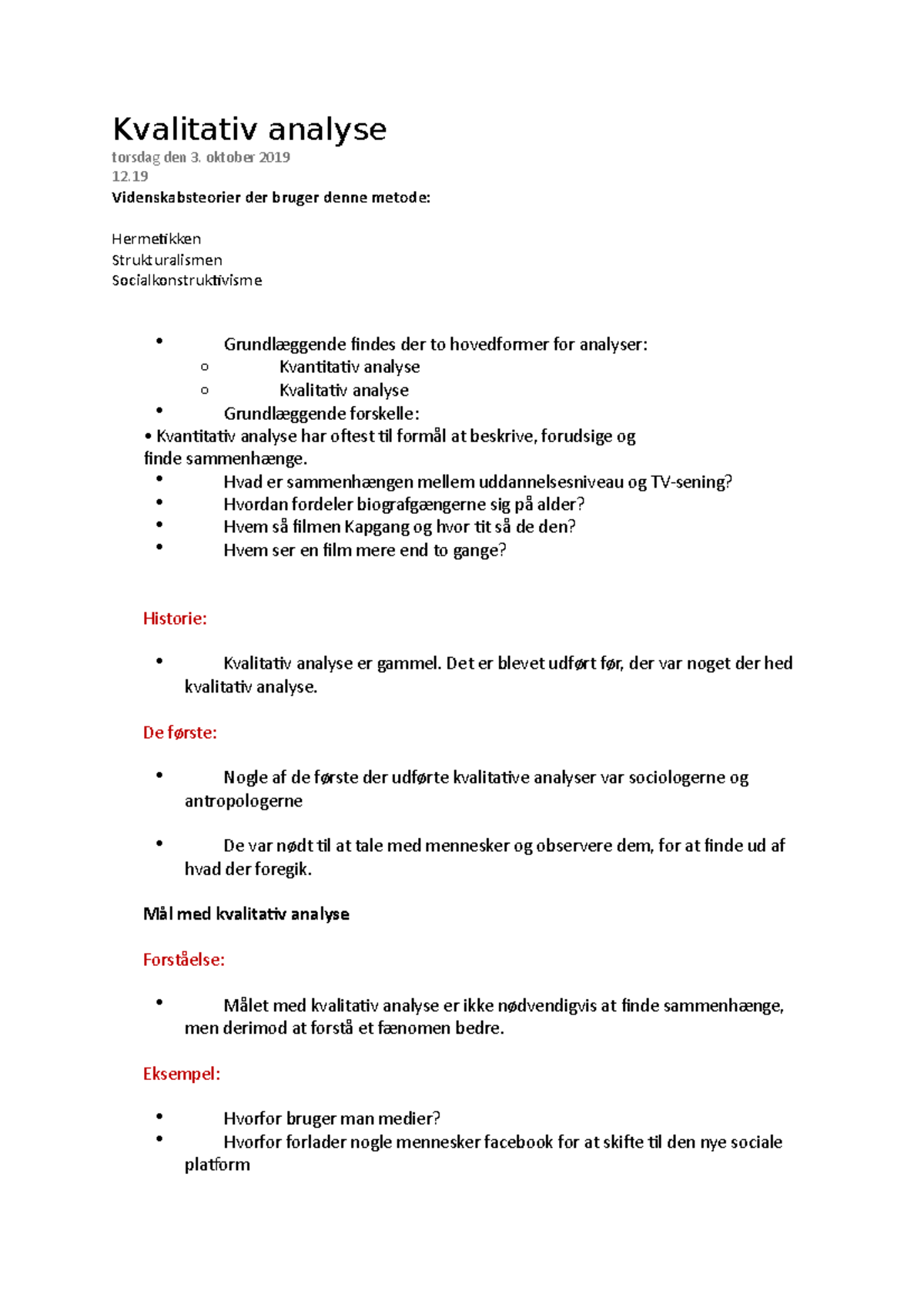 Kvalitativ Analyse - Kvalitativ Analyse Torsdag Den 3. Oktober 2019 ...