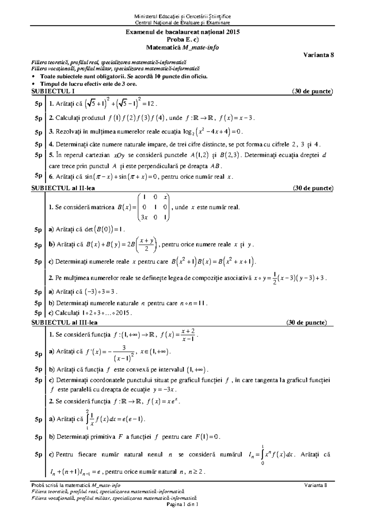 E c matematica m mateinfo 2015 var 08 lro Ministerul Educaţiei și