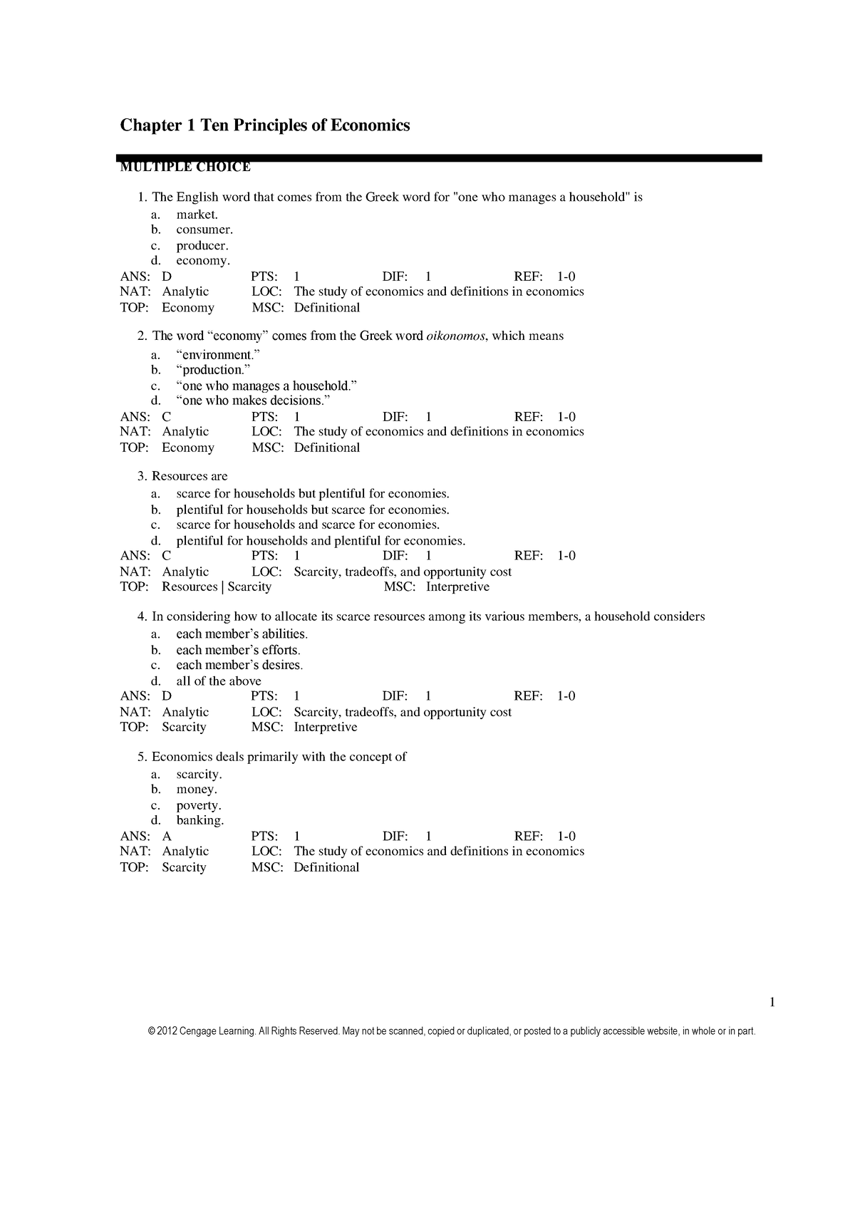 Intro To Econ Test Bank Chapter 1 - 1 Chapter 1 Ten Principles Of ...