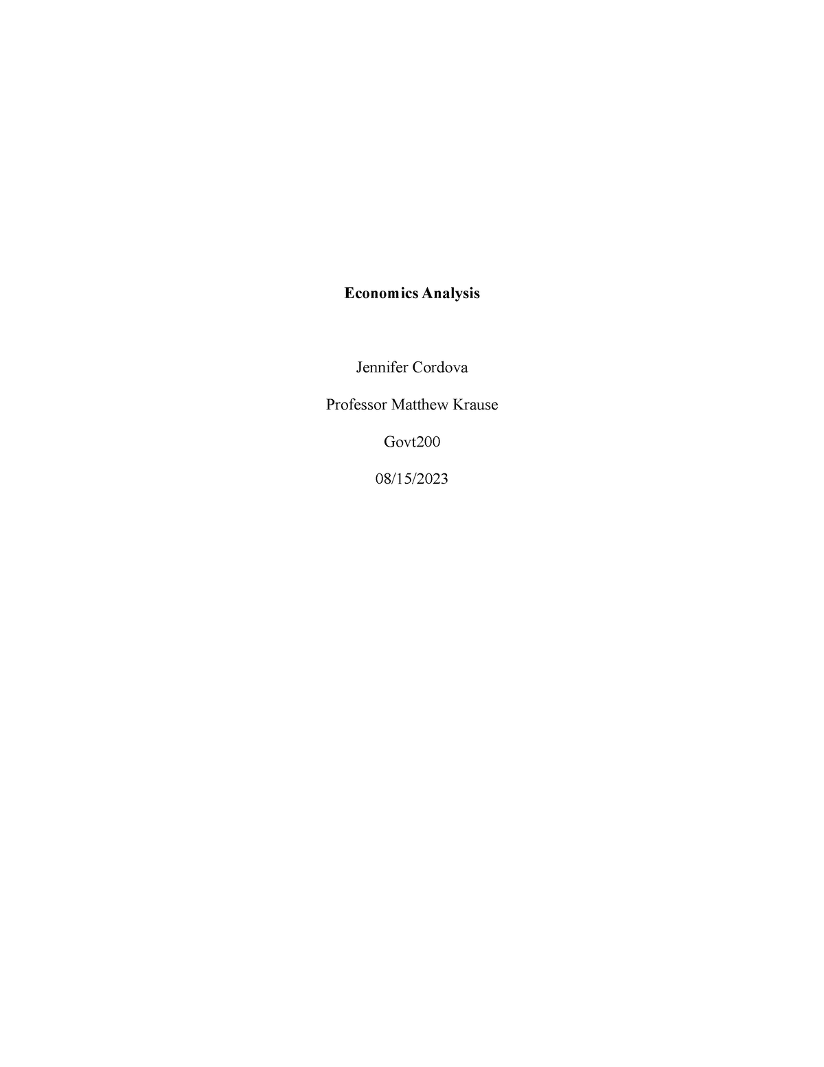 Economics Analysis - ethics homework - Economics Analysis Jennifer ...
