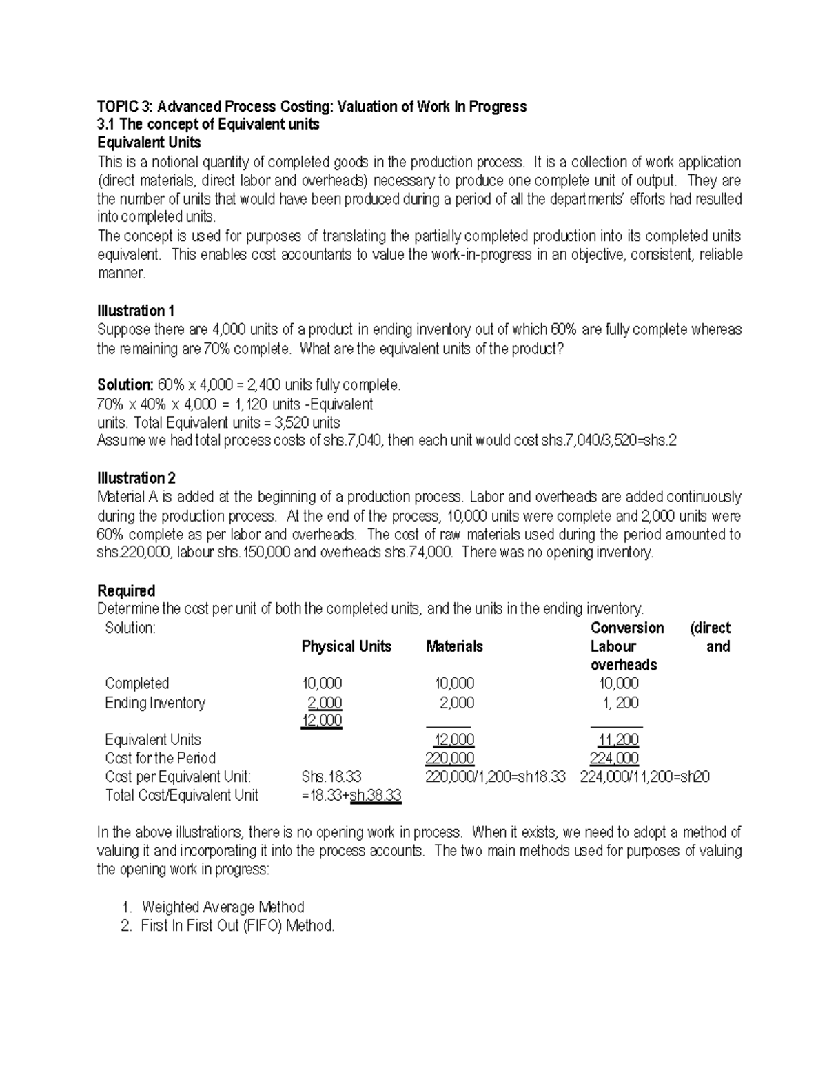 Topic 3 - Advanced Process Costing - Valuation of Work In Progress ...