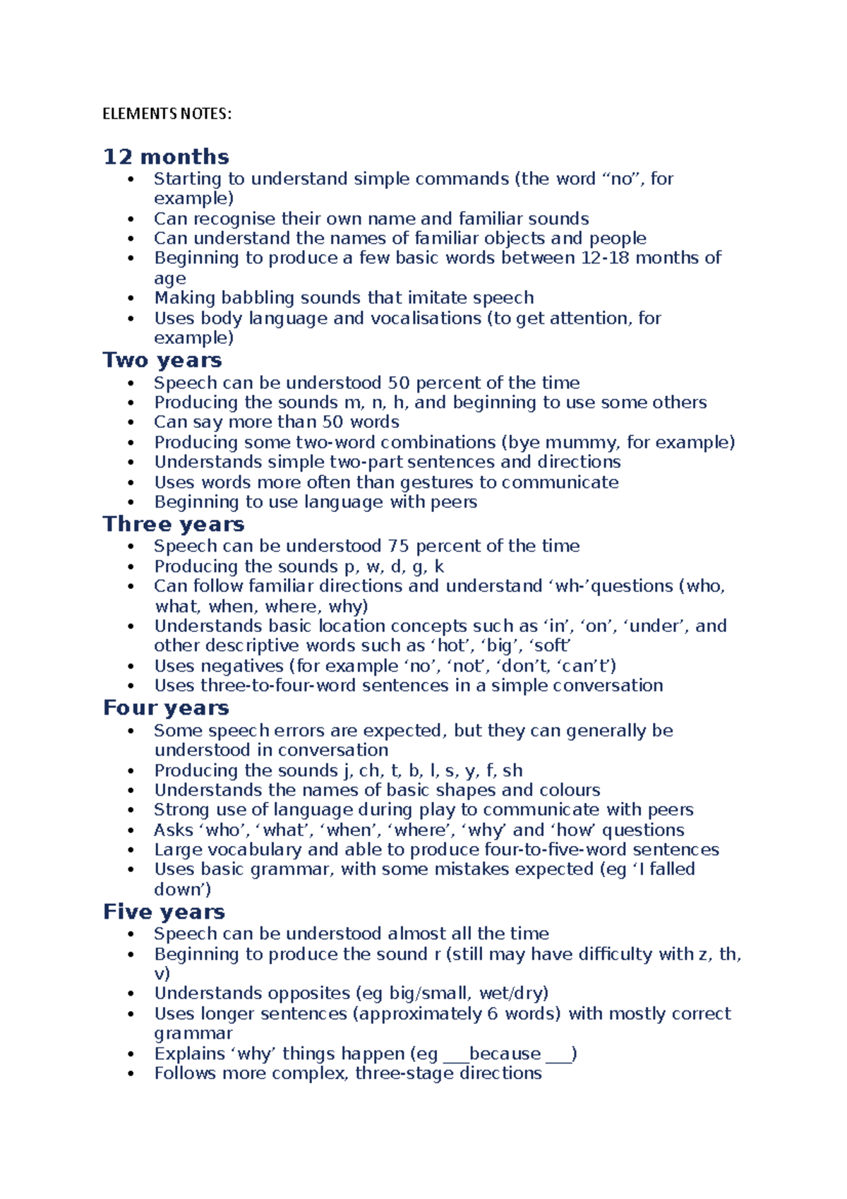 Elements year notes - ELEMENTS NOTES: 12 months Starting to understand ...