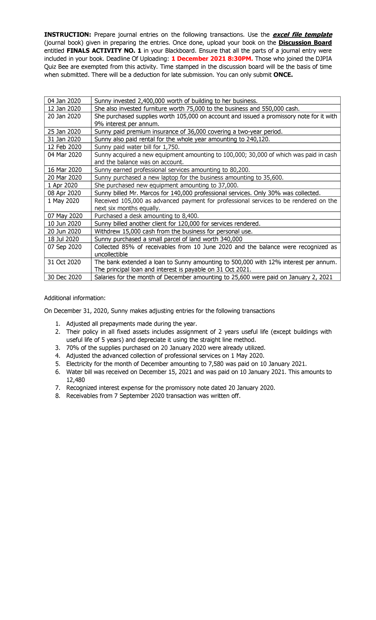 Activity Accounting Cycle ACC101 - INSTRUCTION: Prepare journal entries ...