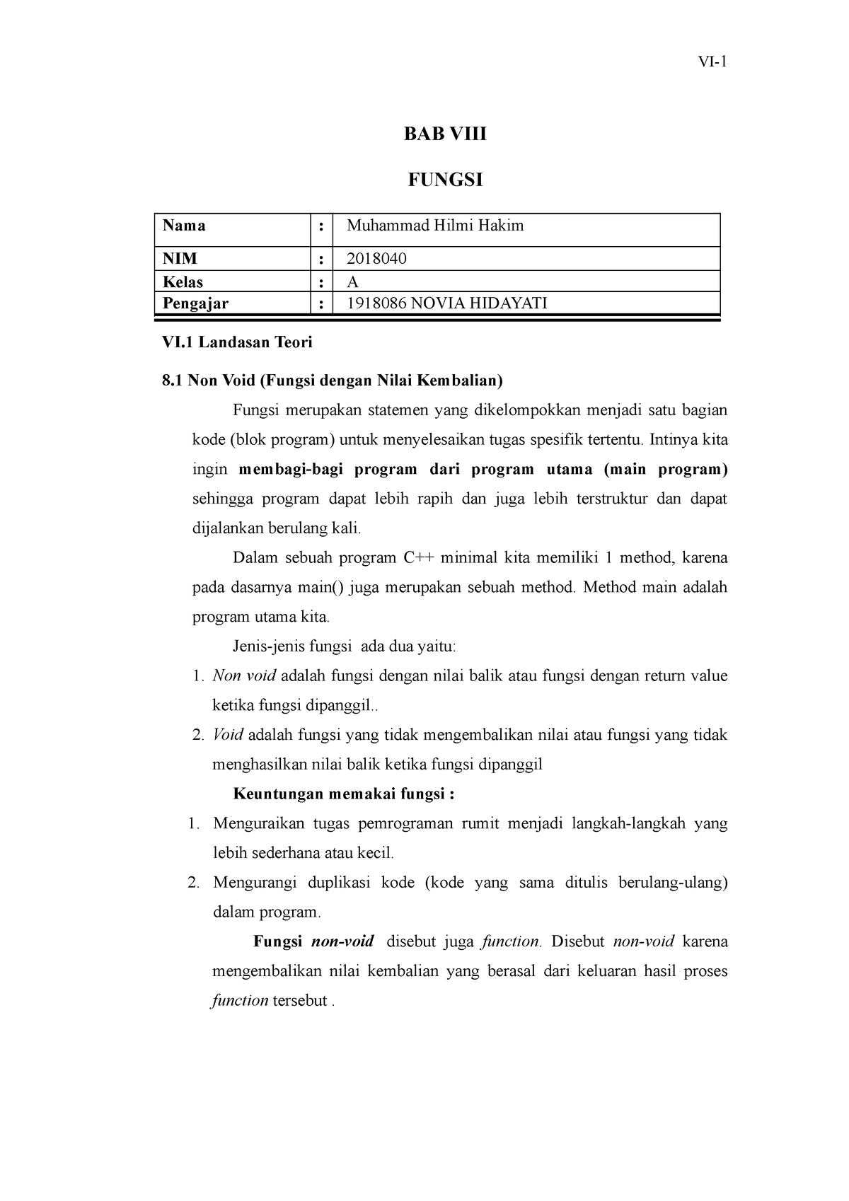 Format Penulisan Laporan Praktikum Algoritma 2020 - BAB VIII FUNGSI ...