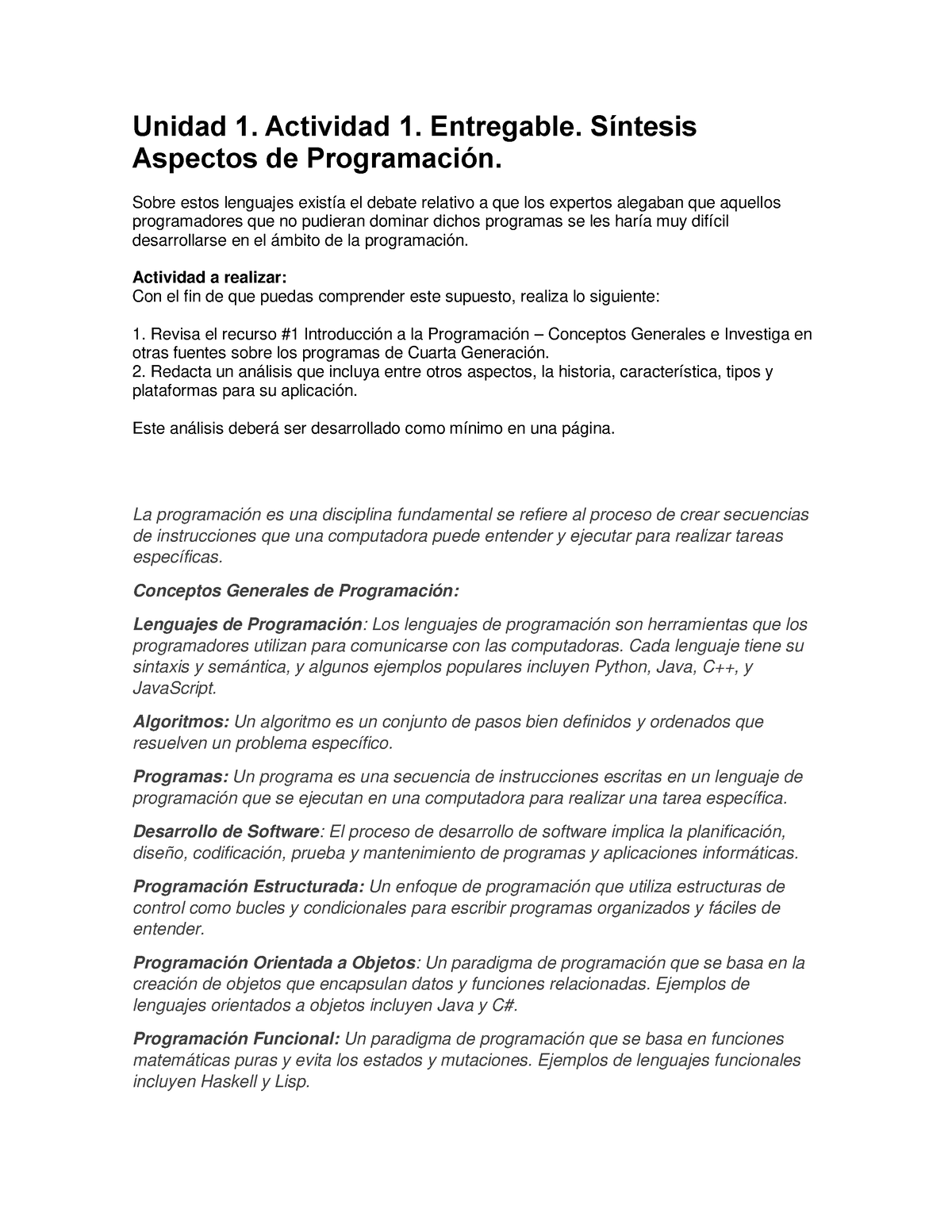 Unidad 1. Actividad 1. Entregable. Síntesis Aspectos De Programación ...