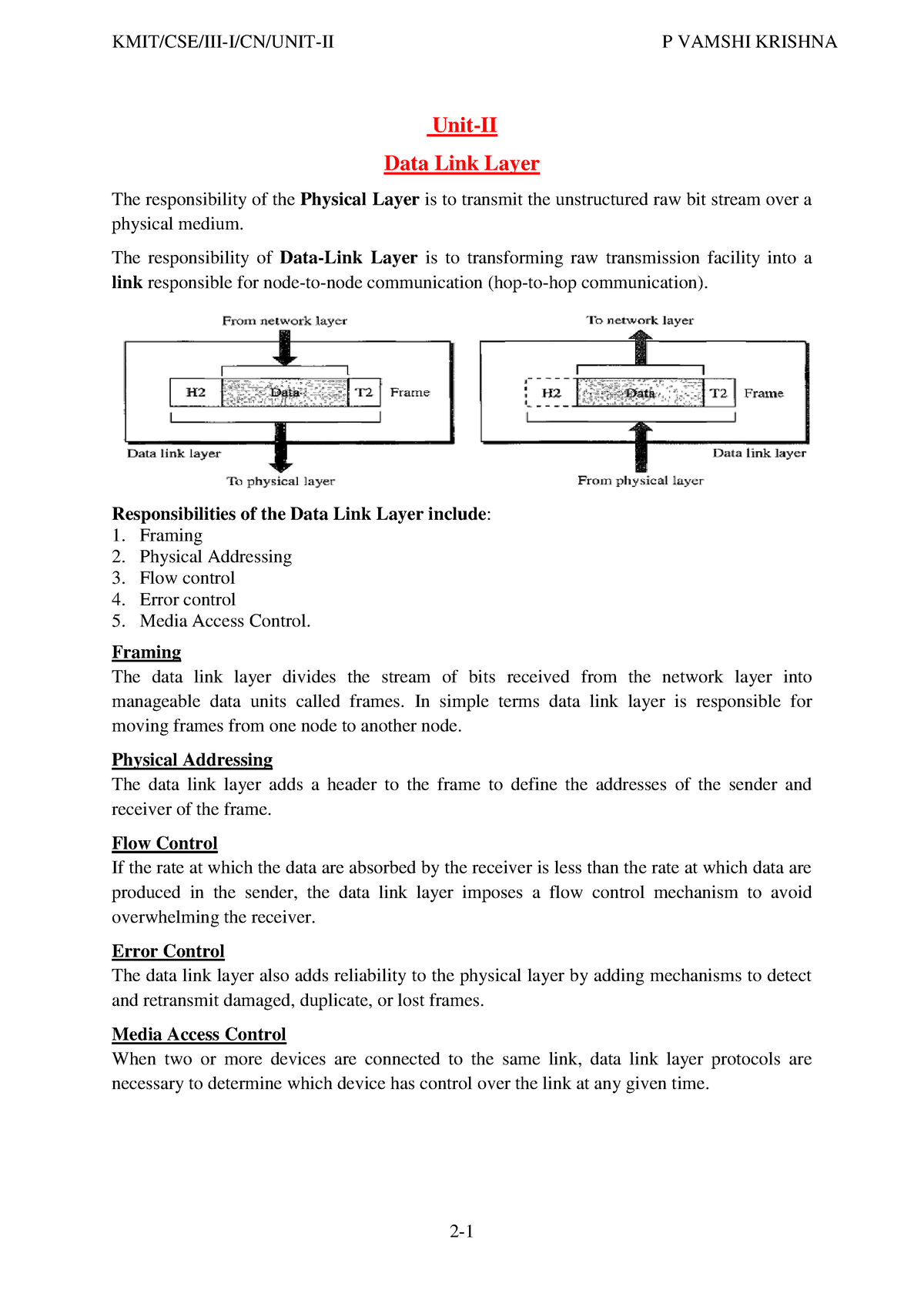 CN Unit-2 Datalink Layer Final Copy - Unit-II Data Link Layer The ...